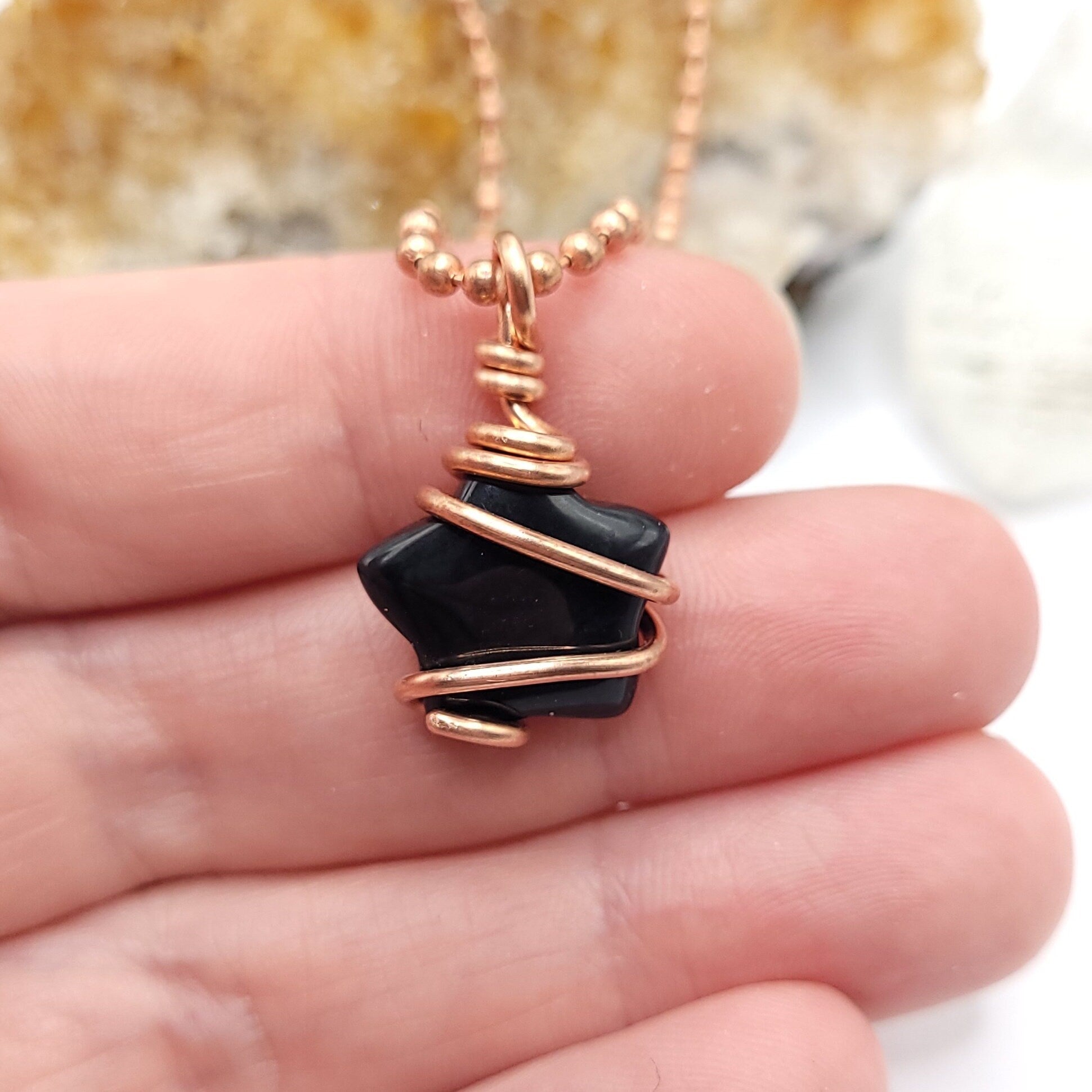 Obsidian Star Necklace, Copper Wire Wrapped Obsidian Star Pendant