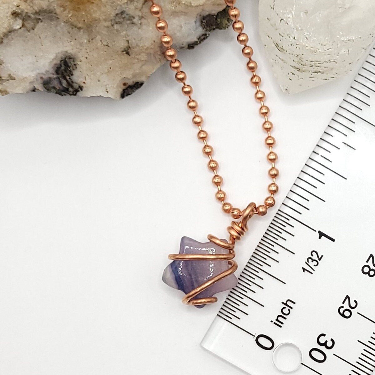 Rainbow Fluorite Star Necklace, Copper Wire Wrapped Fluorite Star Pendant