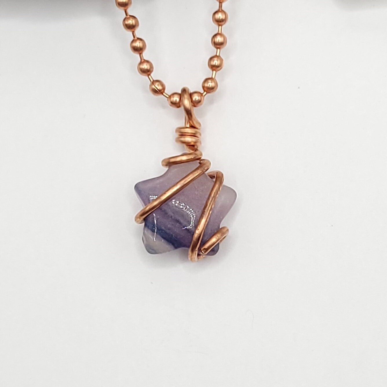 Rainbow Fluorite Star Necklace, Copper Wire Wrapped Fluorite Star Pendant