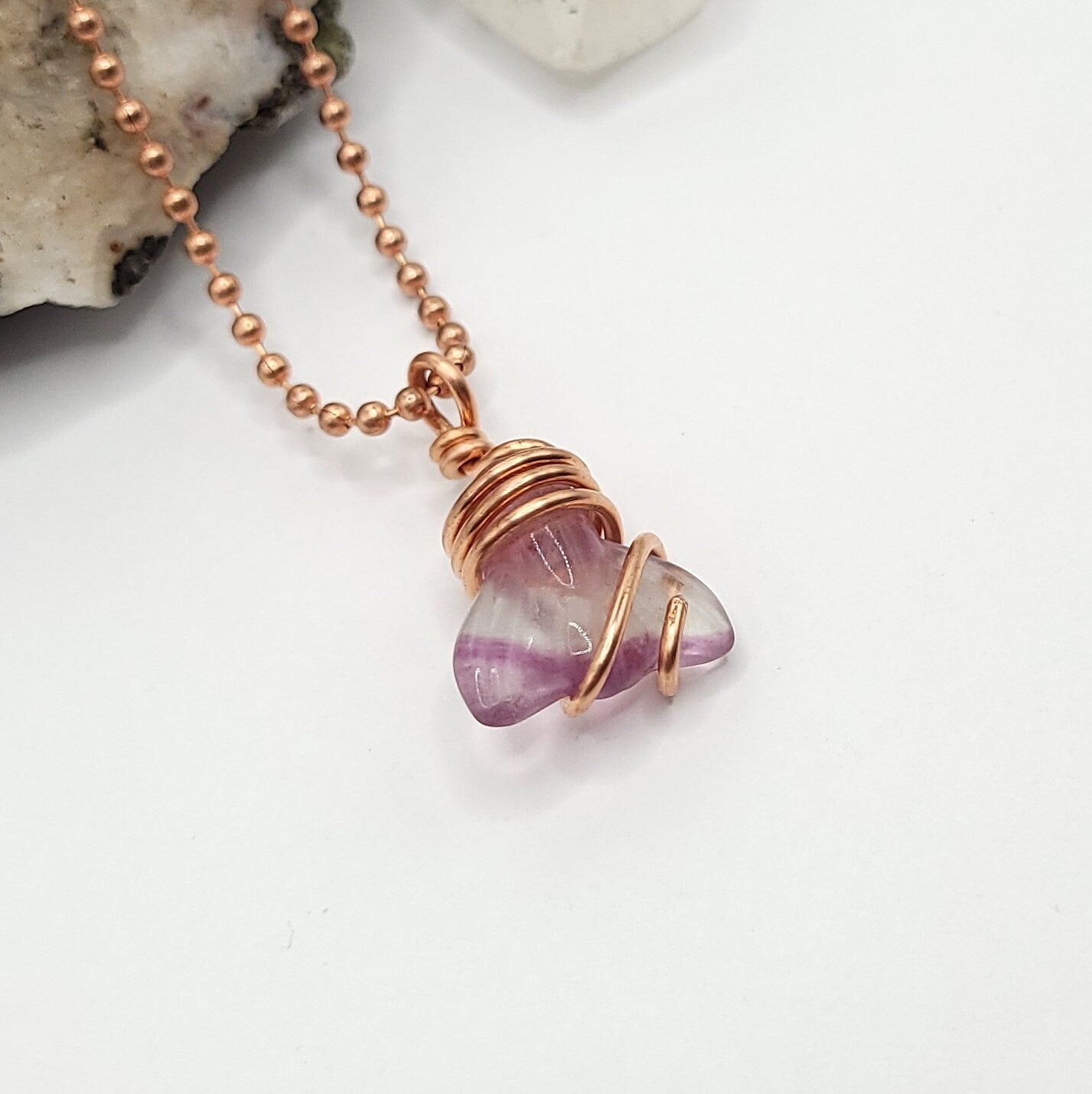 Rainbow Fluorite Mermaid Tail Necklace, Copper Wire Wrapped Fluorite Pendant