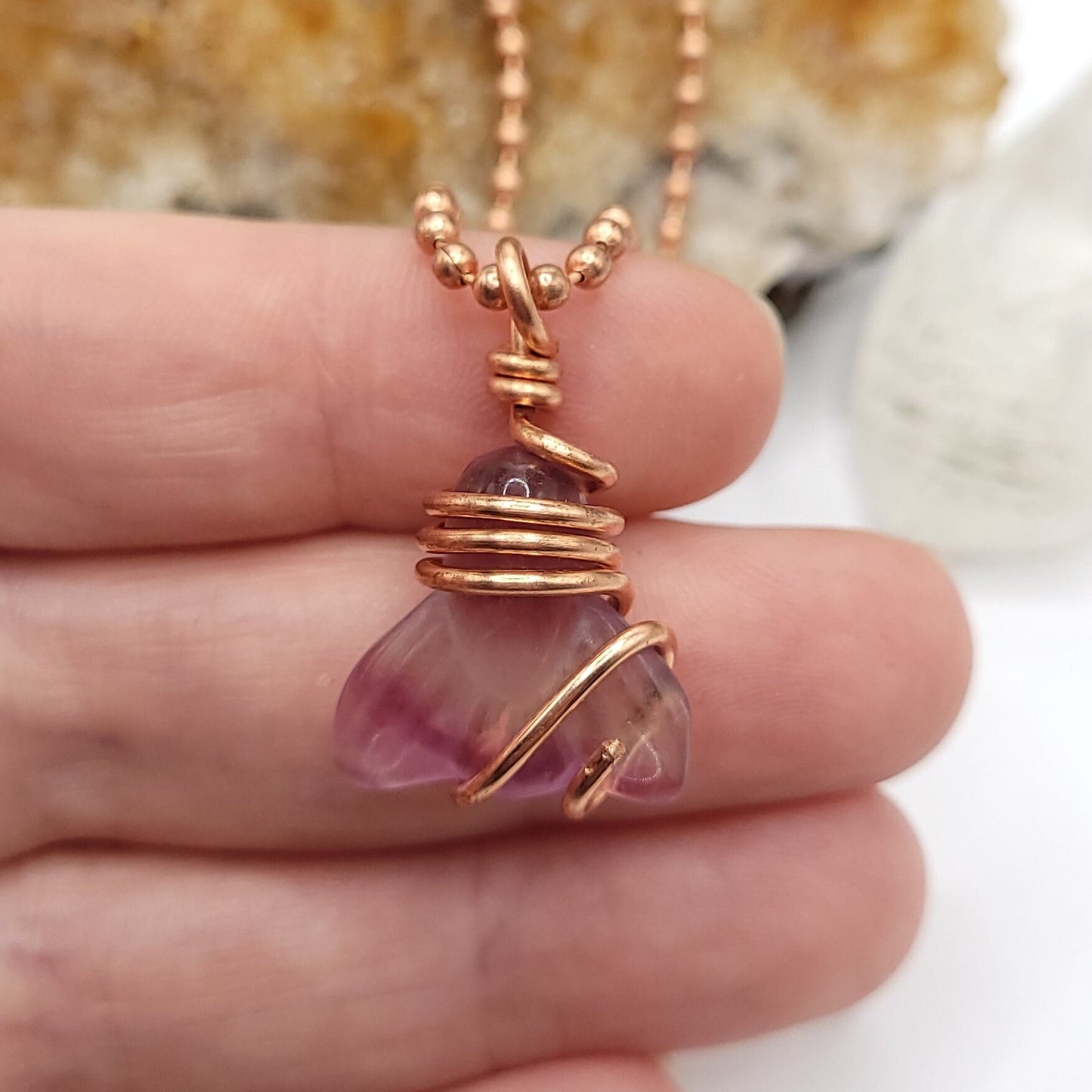 Rainbow Fluorite Mermaid Tail Necklace, Copper Wire Wrapped Fluorite Pendant