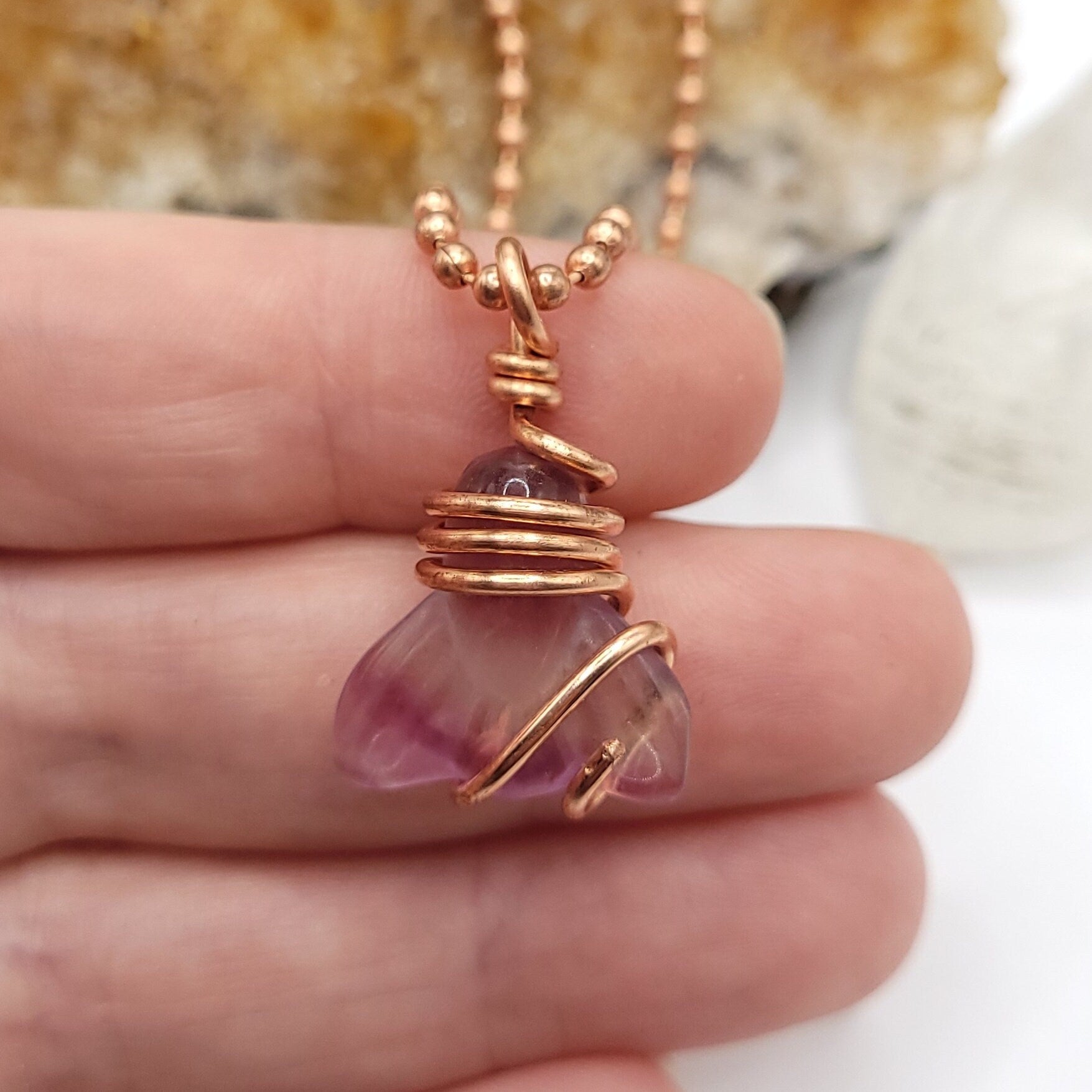Rainbow Fluorite Mermaid Tail Necklace, Copper Wire Wrapped Fluorite Pendant