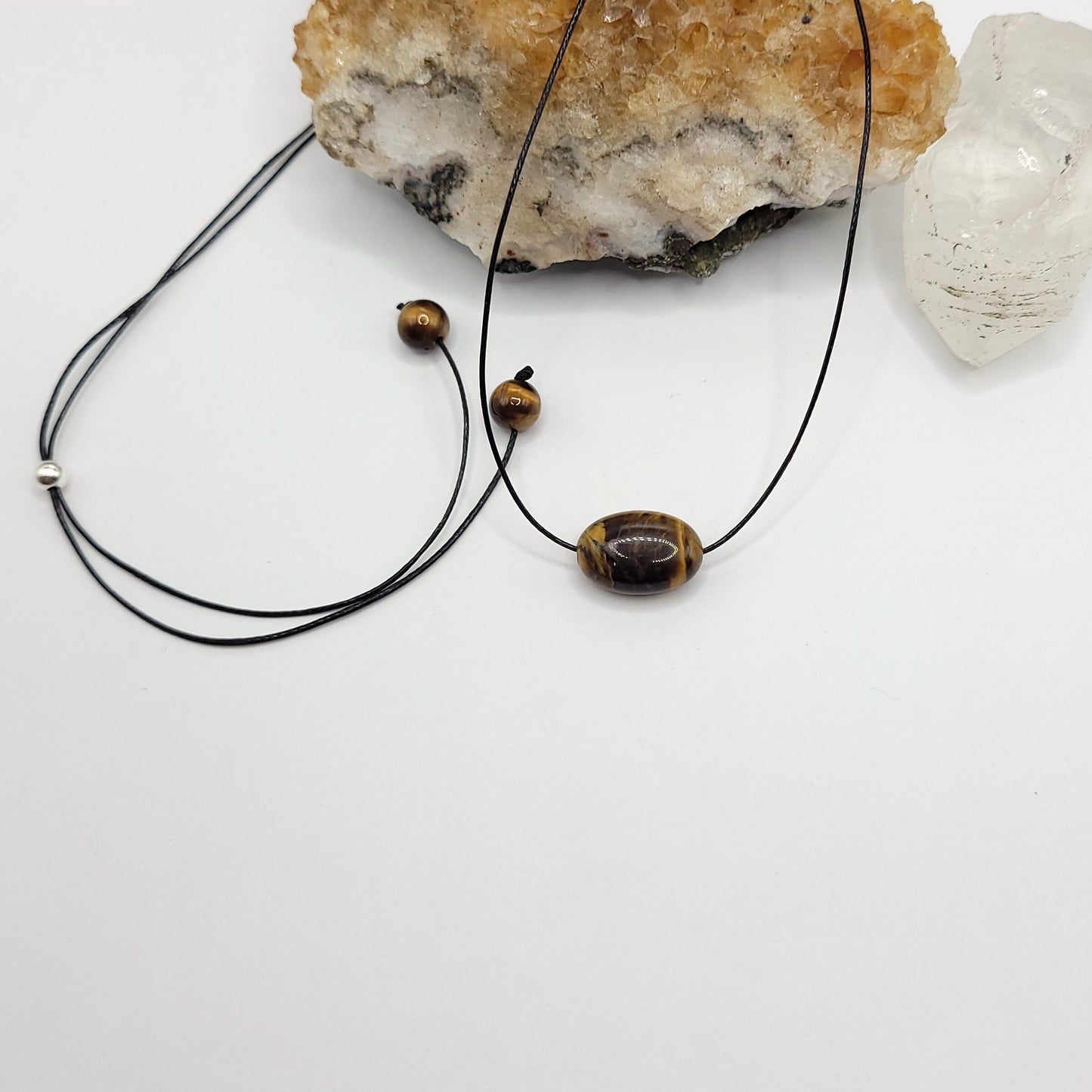 Adjustable Tiger's Eye Necklace, Tiger's Eye Choker, Dainty Tiger's Eye Bead Necklace