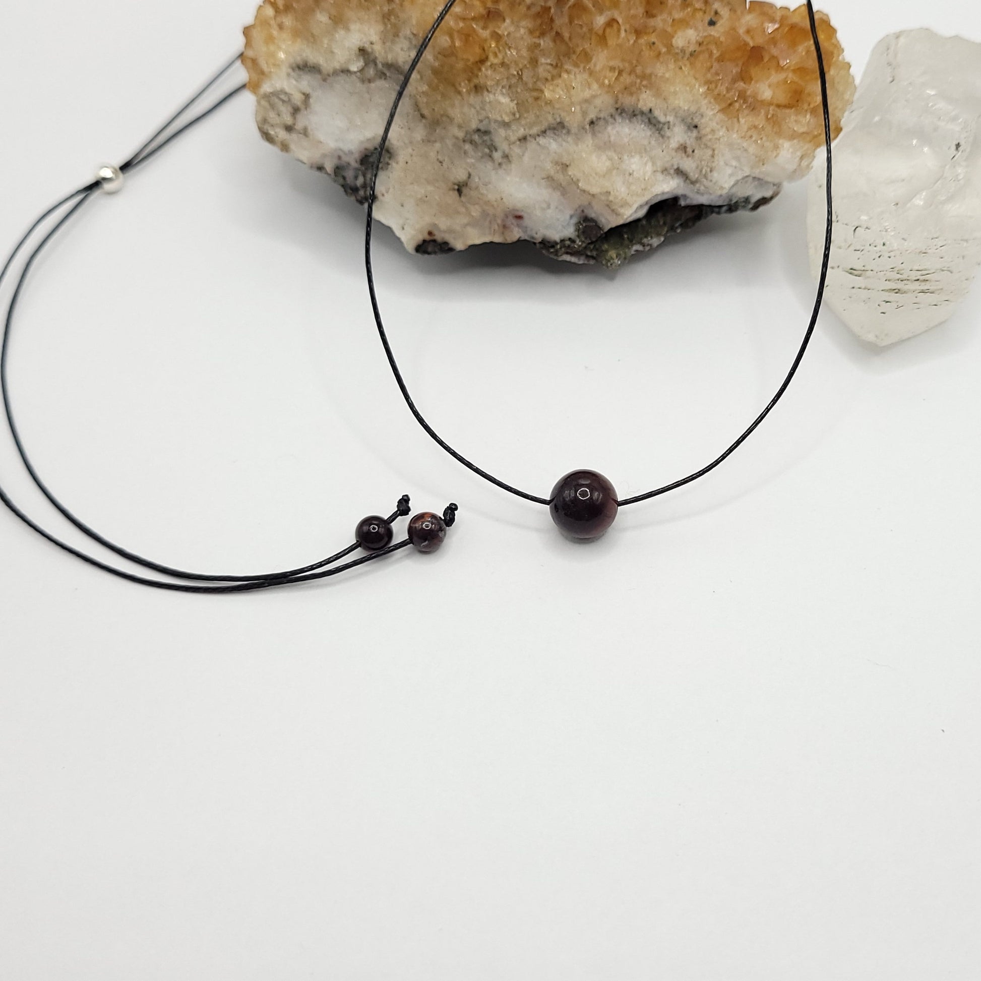 Adjustable Red Tiger's Eye Necklace, Red Tiger's Eye Choker, Dainty Red Tiger's Eye Bead Necklace