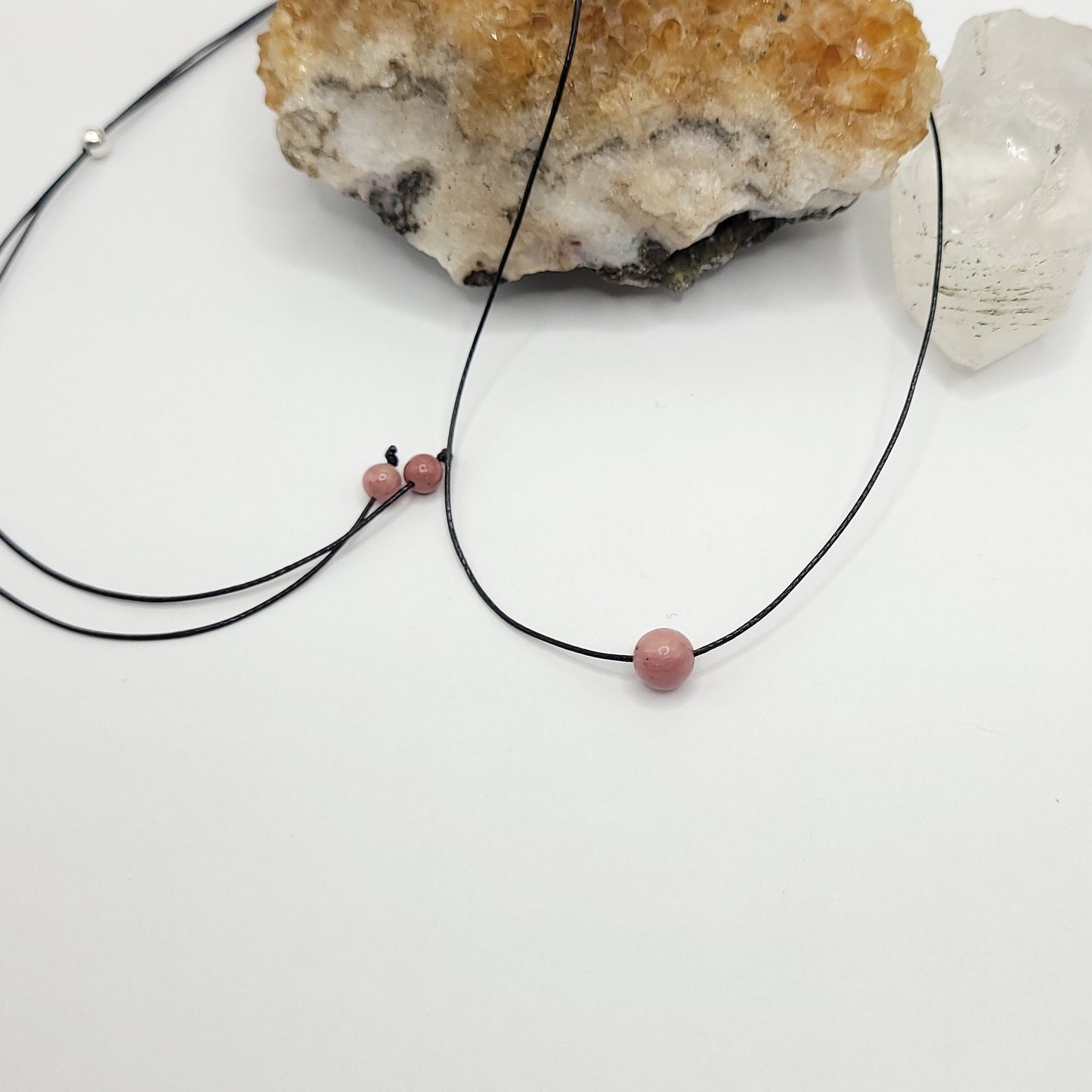 Adjustable Rhodonite Necklace, Rhodonite Choker, Dainty Rhodonite Bead Necklace