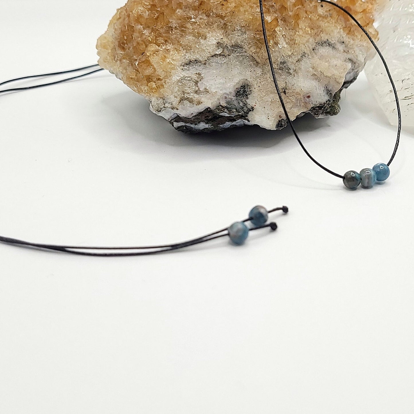 Adjustable Blue Apatite Necklace, Blue Apatite Choker, Dainty Blue Apatite Bead Necklace