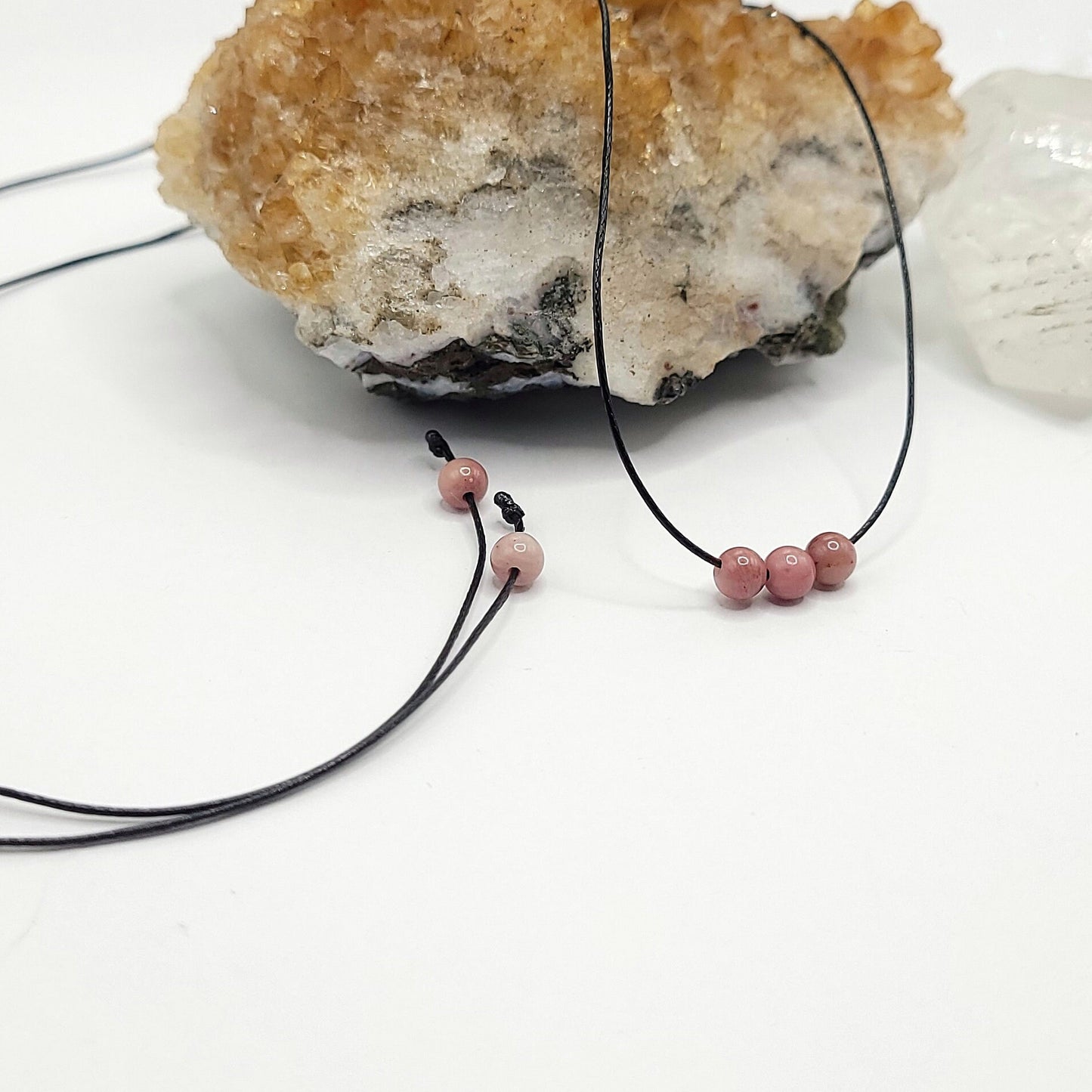 Adjustable Rhodonite Necklace, Rhodonite Choker, Dainty Rhodonite Bead Necklace
