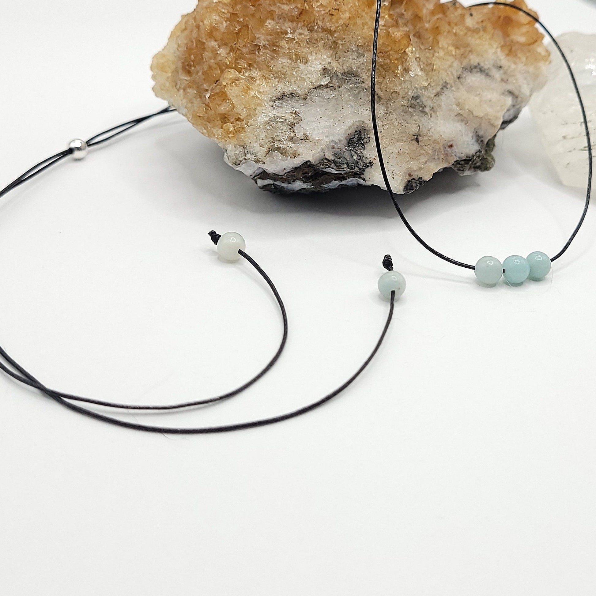 Adjustable Amazonite Necklace, Amazonite Choker, Dainty Crystal Bead Necklace