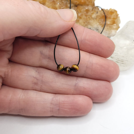 Adjustable Tiger's Eye Necklace, Tiger's Eye Choker, Dainty Tiger's Eye Bead Necklace