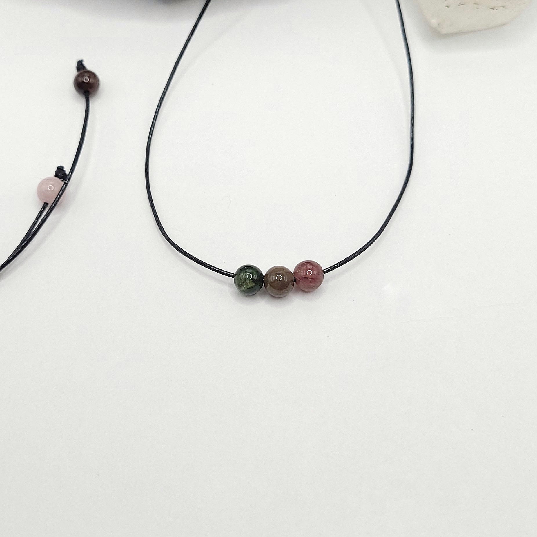 Adjustable Tourmaline Necklace, Tourmaline Choker, Dainty Crystal Bead Necklace