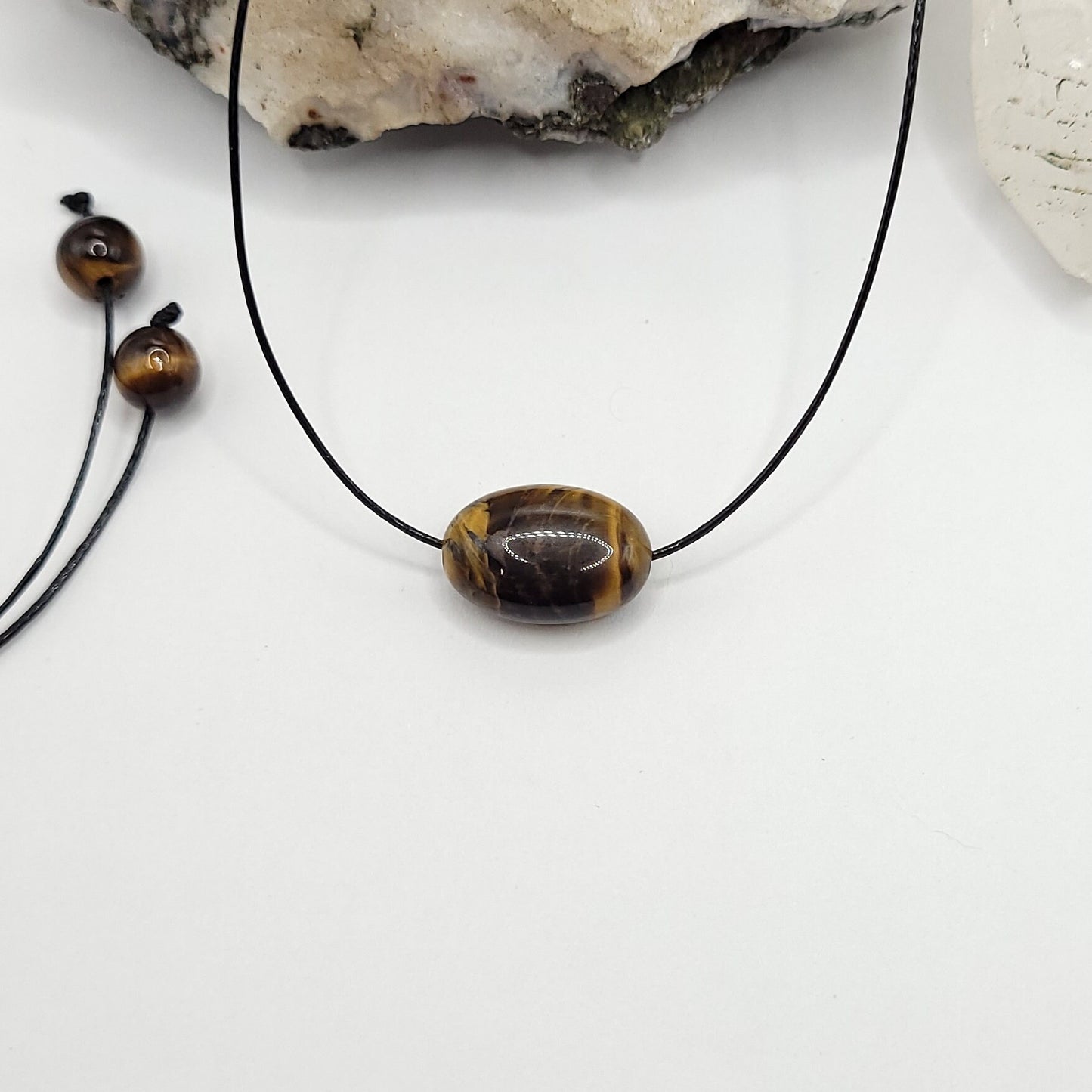 Adjustable Tiger's Eye Necklace, Tiger's Eye Choker, Dainty Tiger's Eye Bead Necklace