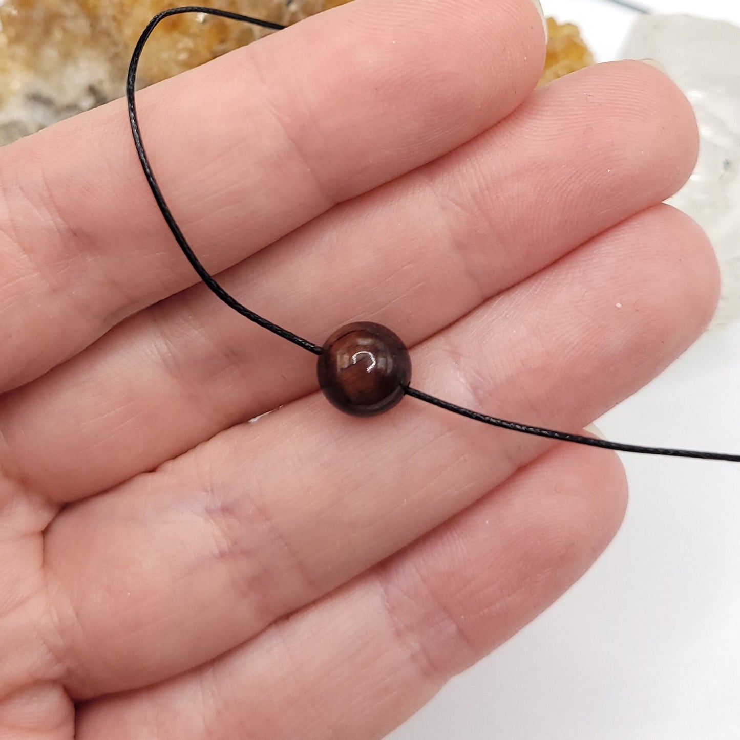 Adjustable Red Tiger's Eye Necklace, Red Tiger's Eye Choker, Dainty Red Tiger's Eye Bead Necklace