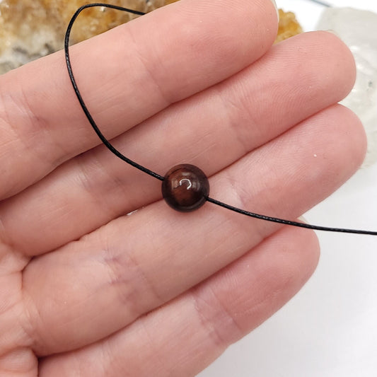 Adjustable Red Tiger's Eye Necklace, Red Tiger's Eye Choker, Dainty Red Tiger's Eye Bead Necklace