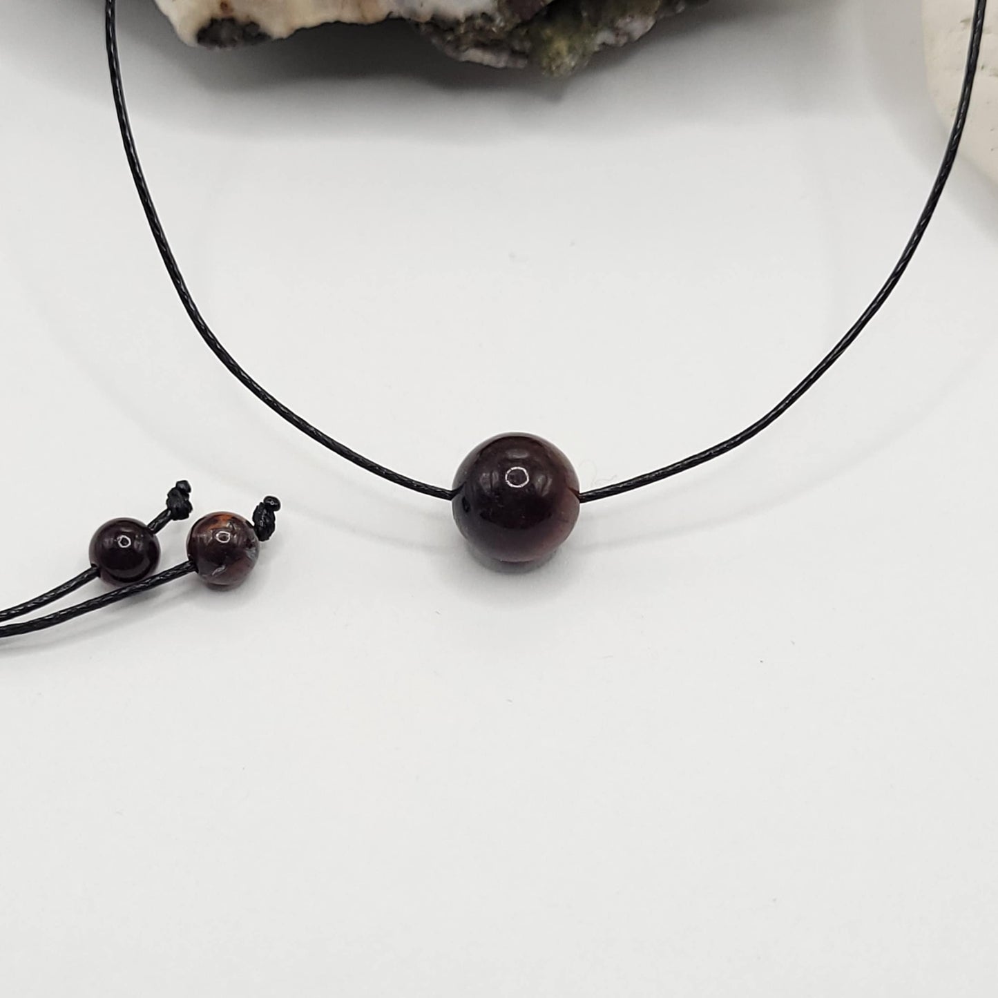Adjustable Red Tiger's Eye Necklace, Red Tiger's Eye Choker, Dainty Red Tiger's Eye Bead Necklace