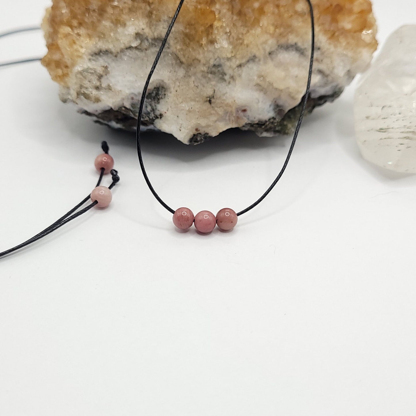 Adjustable Rhodonite Necklace, Rhodonite Choker, Dainty Rhodonite Bead Necklace