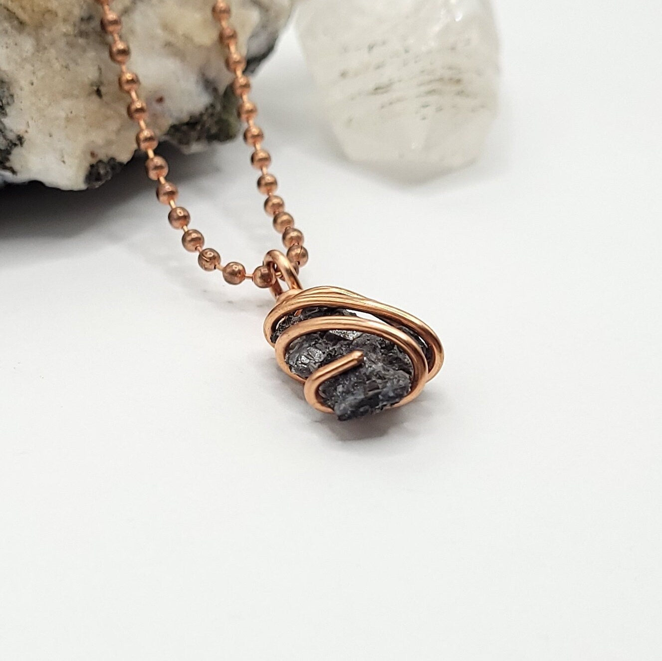 Mystic Merlinite Necklace, Copper Wire Wrapped Merlinite Pendant, Indigo Gabbro Crystal Pendant, Raw Mystic Merlinite