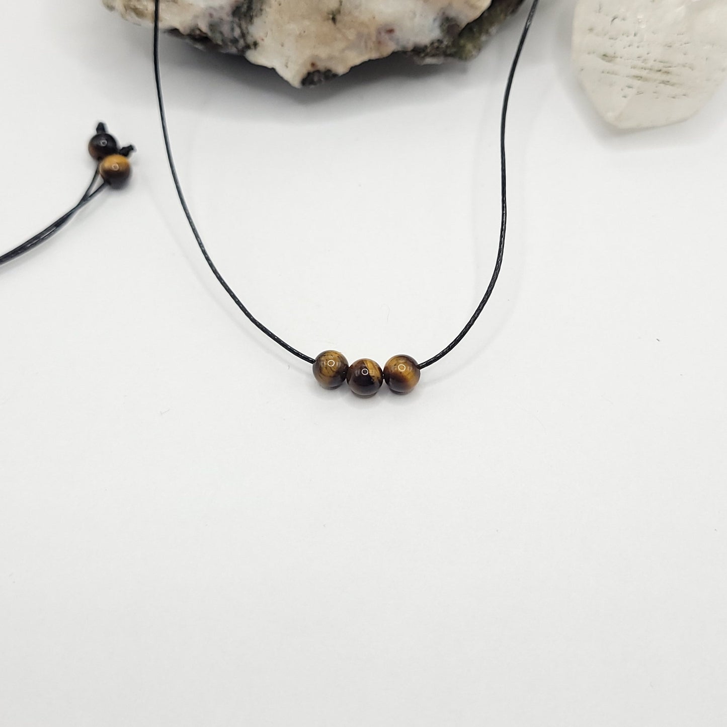 Adjustable Tiger's Eye Necklace, Tiger's Eye Choker, Dainty Tiger's Eye Bead Necklace