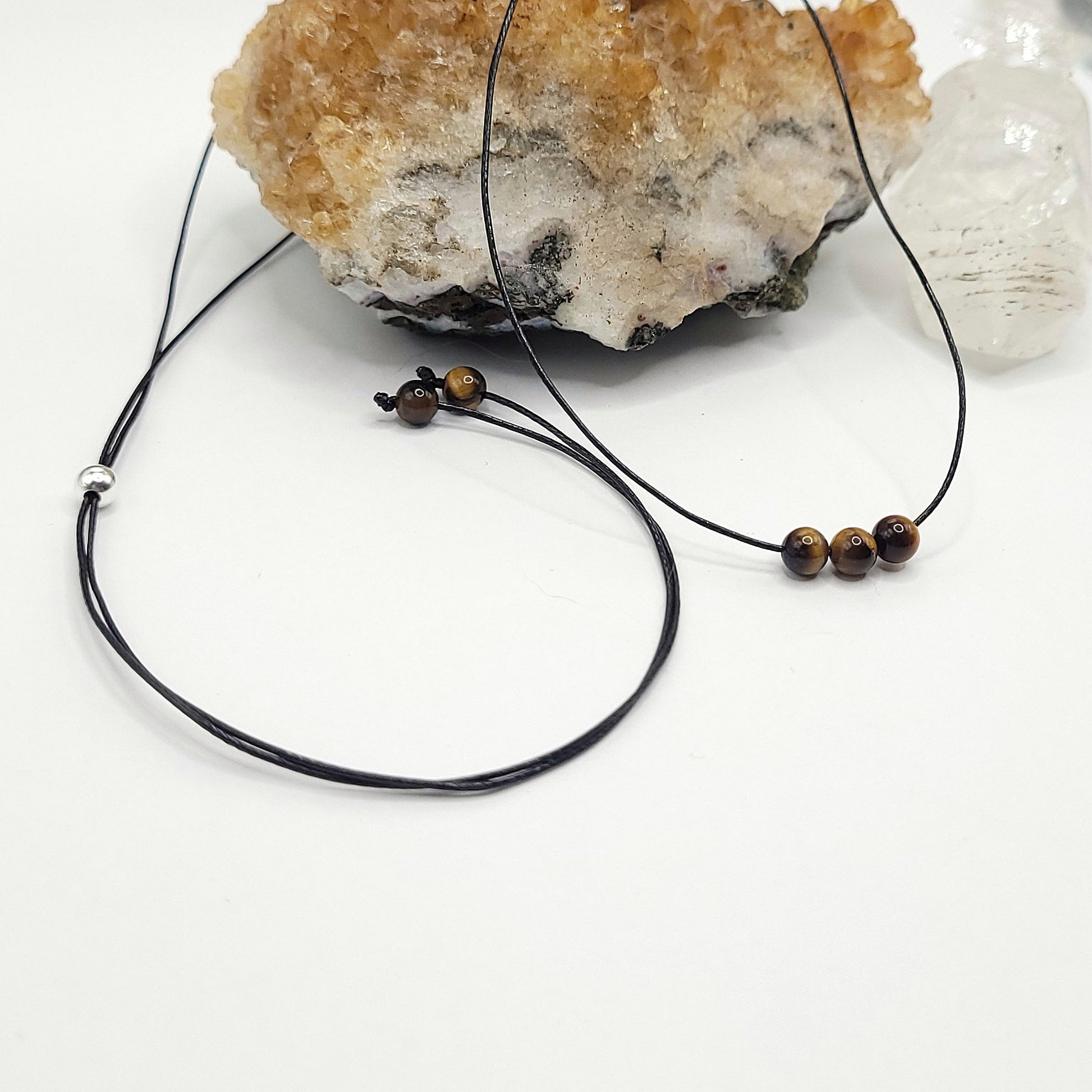 Adjustable Tiger's Eye Necklace, Tiger's Eye Choker, Dainty Tiger's Eye Bead Necklace