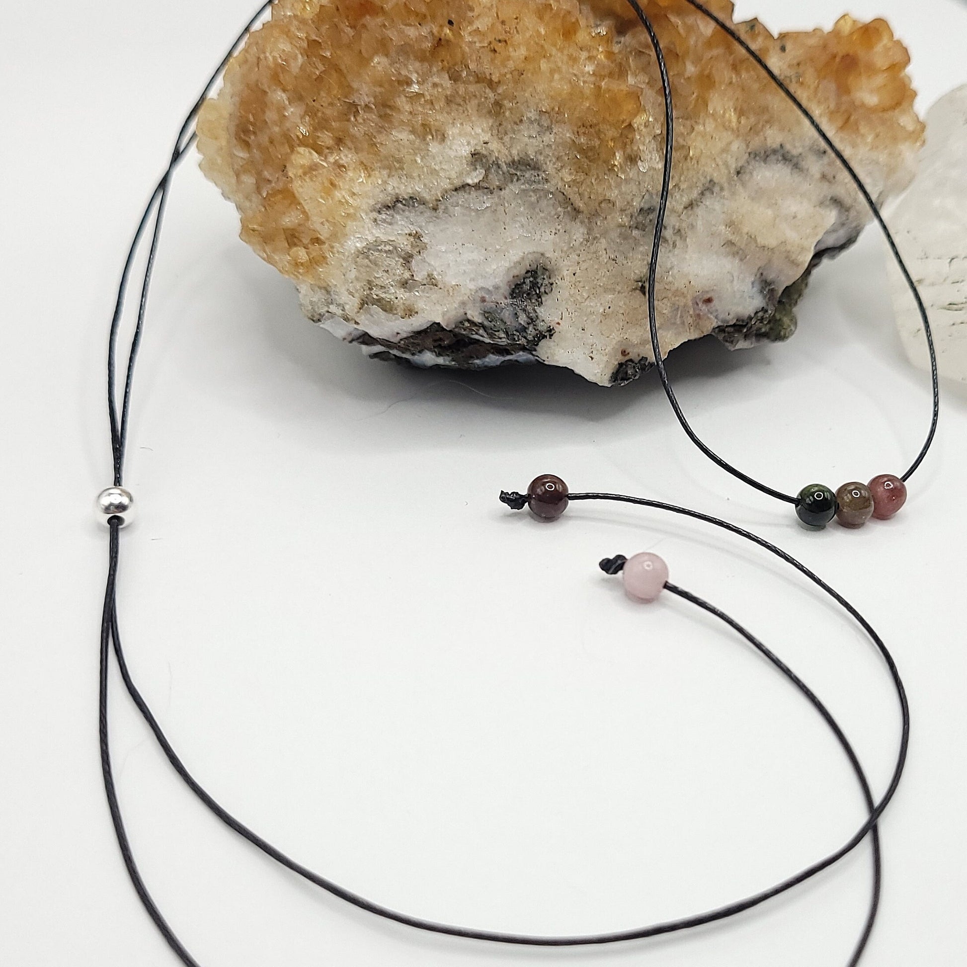 Adjustable Tourmaline Necklace, Tourmaline Choker, Dainty Crystal Bead Necklace