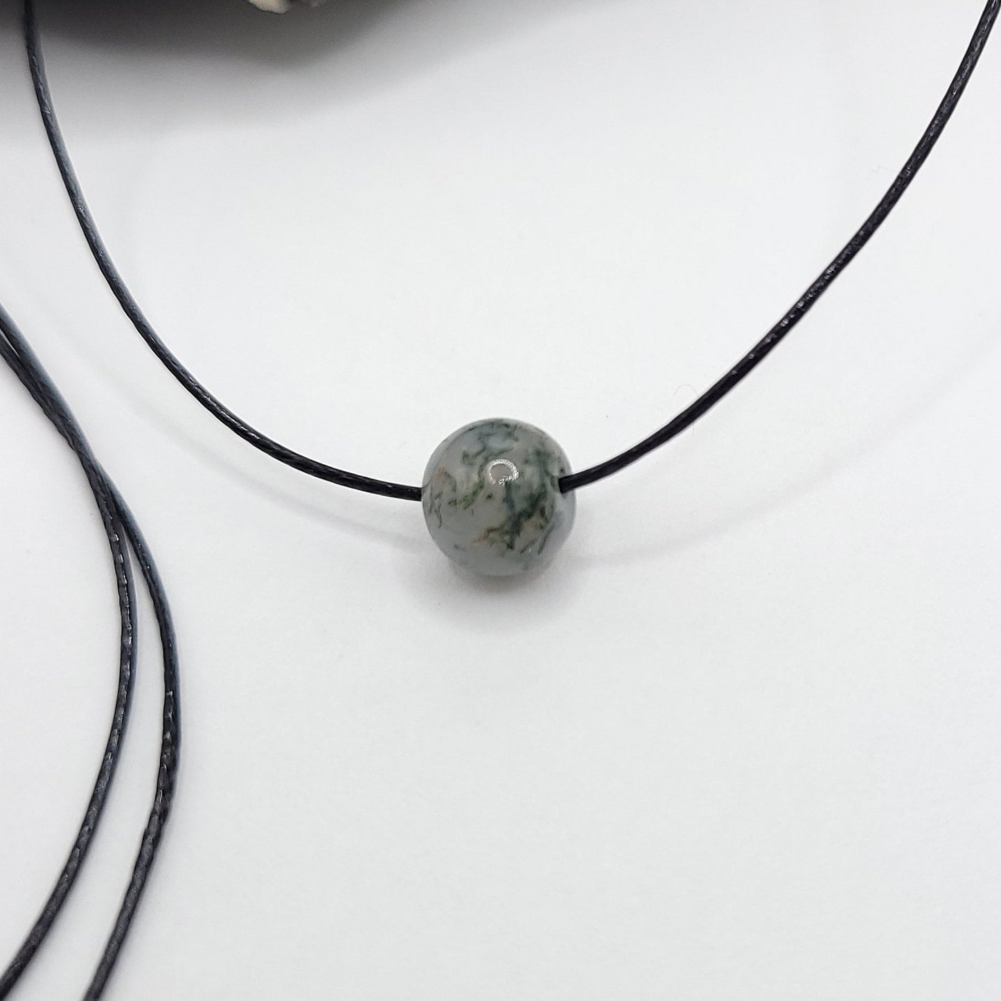Adjustable Green Moss Agate Necklace, Green Moss Agate Choker, Dainty Crystal Bead Necklace