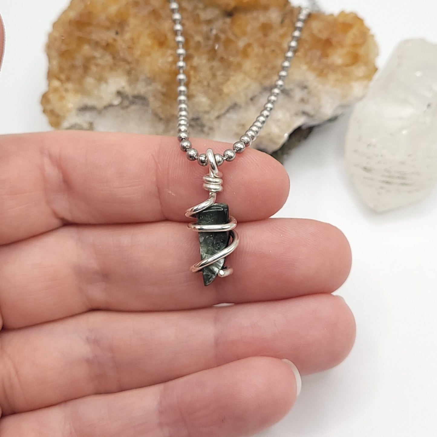 Seraphinite Necklace, Silver Wire Wrapped Seraphinite Pendant