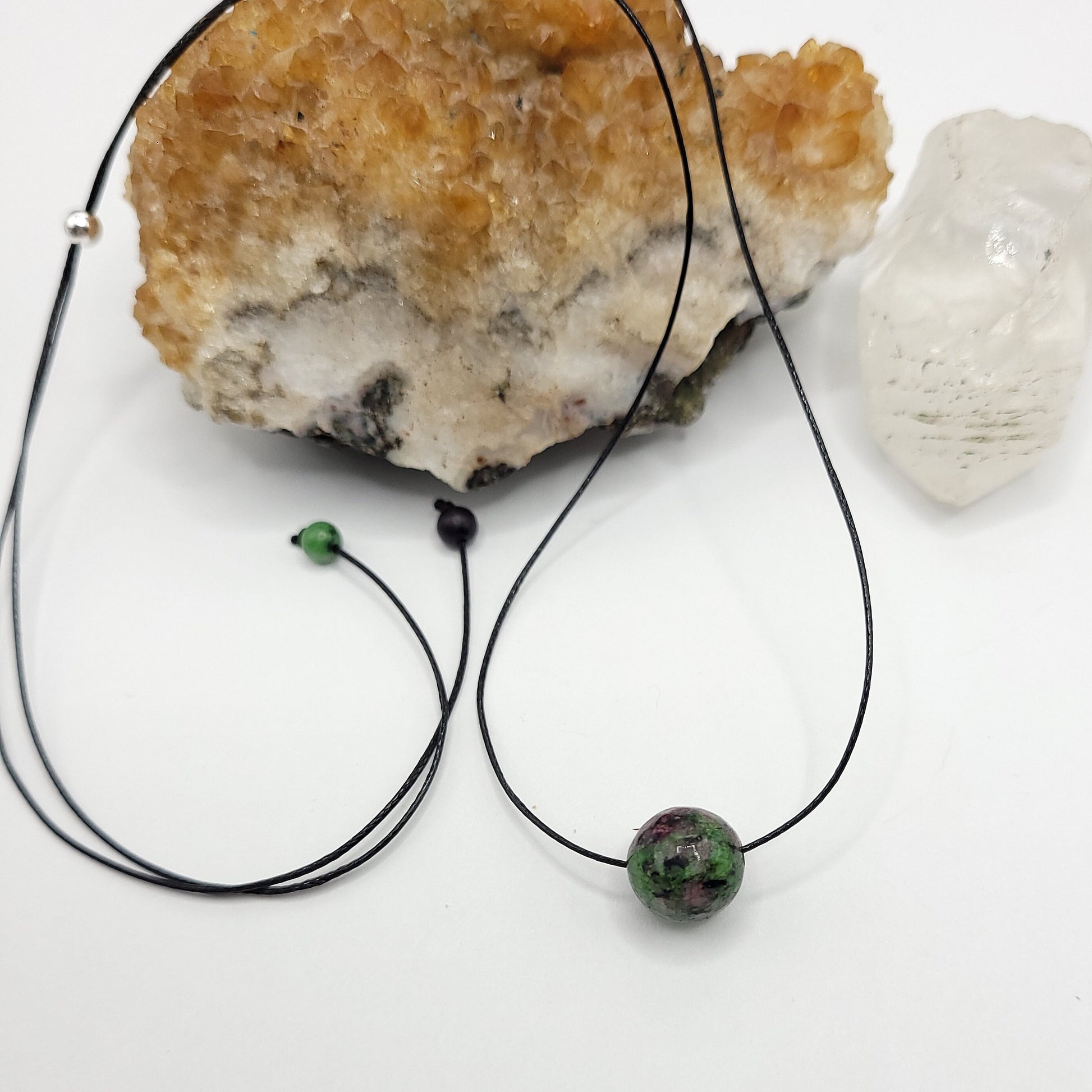 Adjustable Ruby Zoisite Necklace, Ruby in Zoisite Choker, Dainty Crystal Bead Necklace