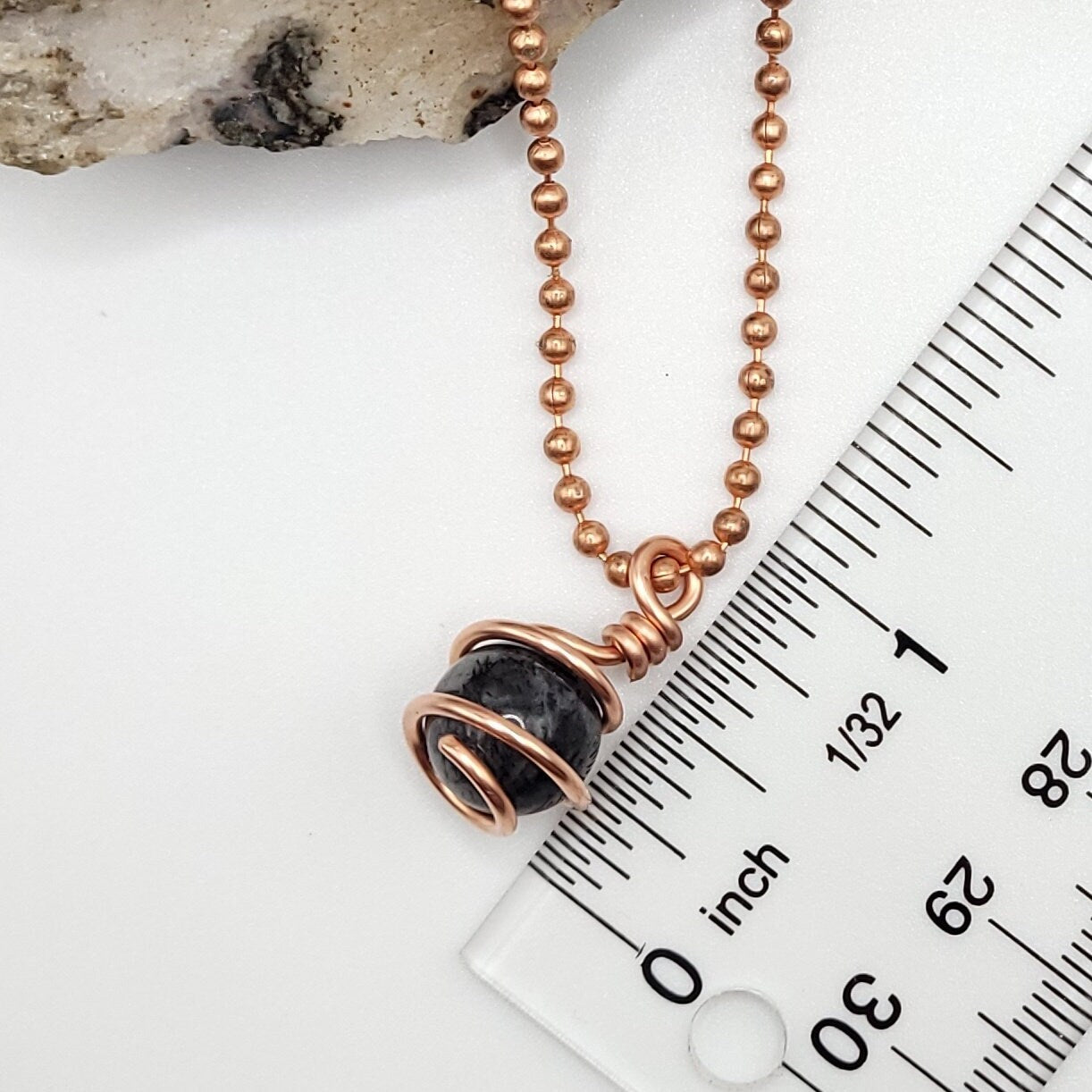 Tourmalated Quartz Sphere Necklace, Copper Wire Wrapped Tourmalated Quartz Pendant