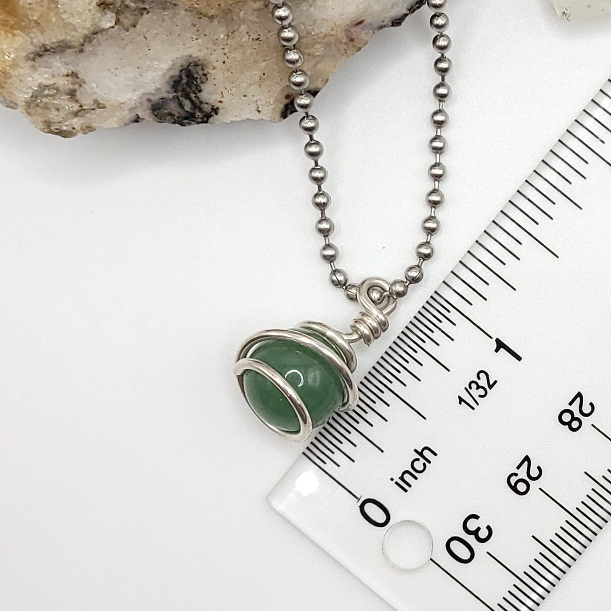 Green Aventurine Sphere Necklace, Silver Wire Wrapped Green Aventurine Pendant | Promotes Luck, Prosperity and Success