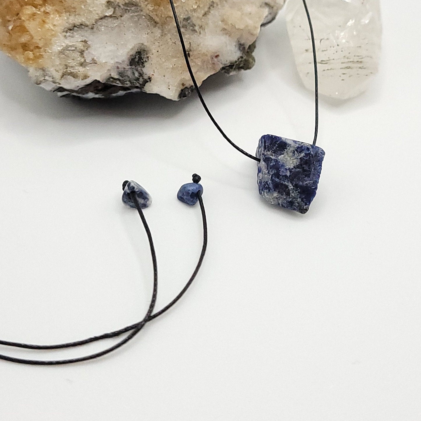 Adjustable Raw Sodalite Necklace close up