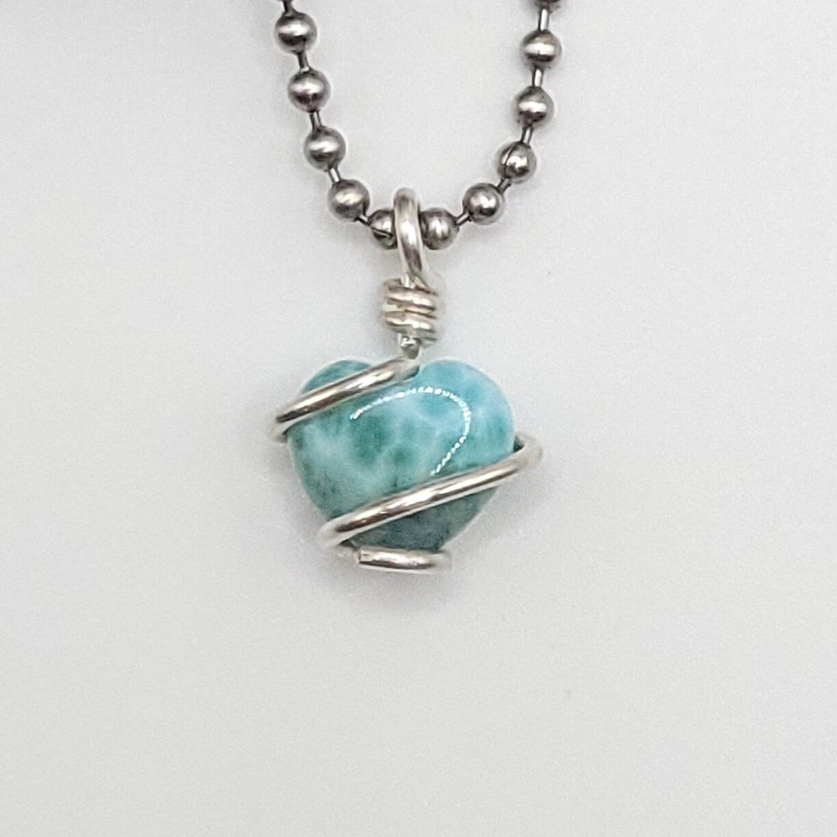 Larimar Heart Necklace, Silver Wire Wrapped Larimar Pendant, Raw Larimar Jewelry, Crystal Gifts