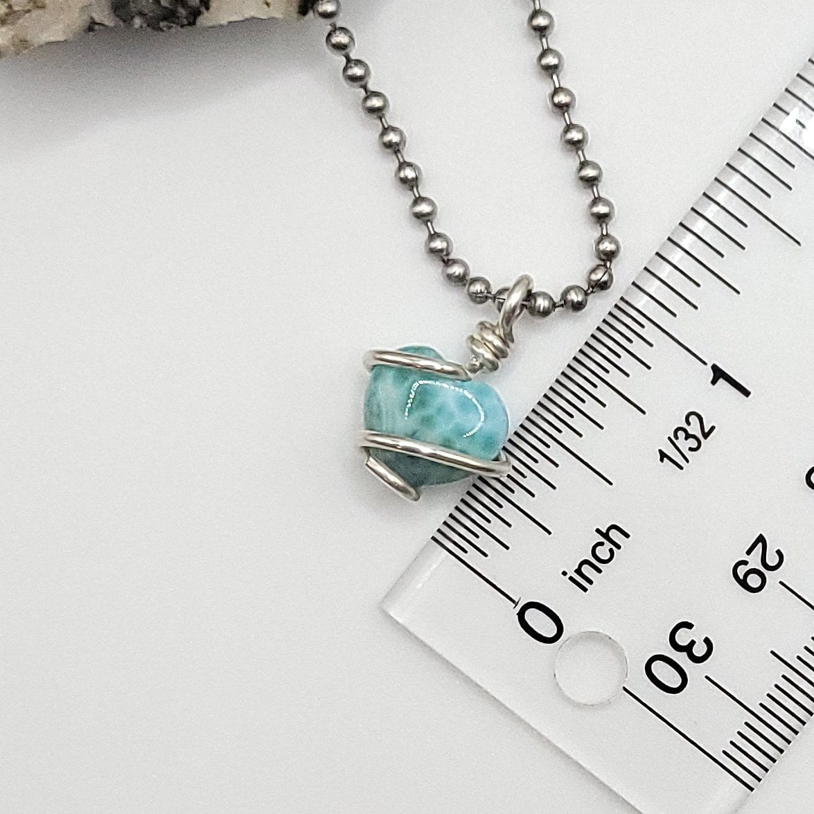 Larimar Heart Necklace, Silver Wire Wrapped Larimar Pendant, Raw Larimar Jewelry, Crystal Gifts