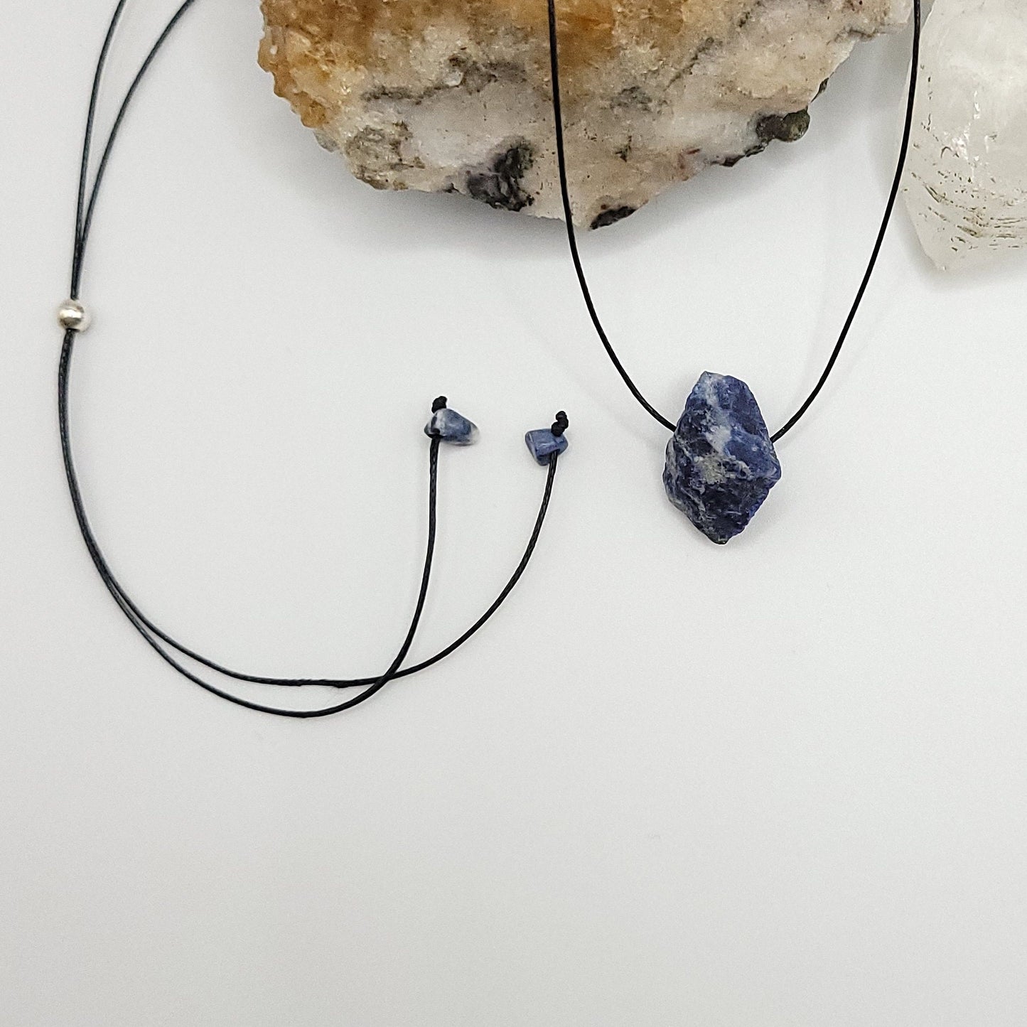 Adjustable Raw Sodalite Necklace on white background