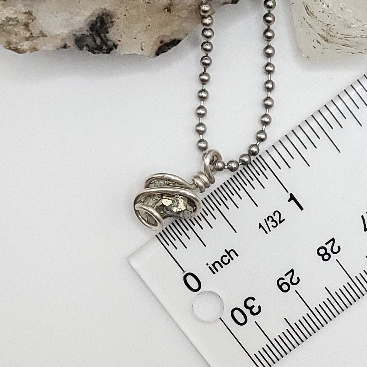 Raw Pyrite Crystal Necklace in Silver Wire