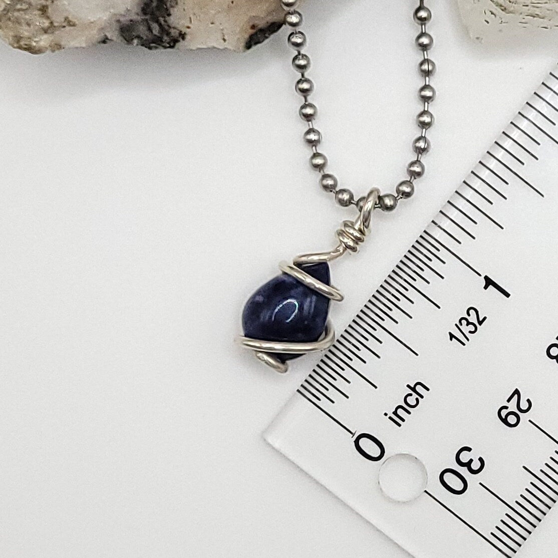 Sodalite Crystal Teardrop Necklace in Silver Wire measurement about 1 inch