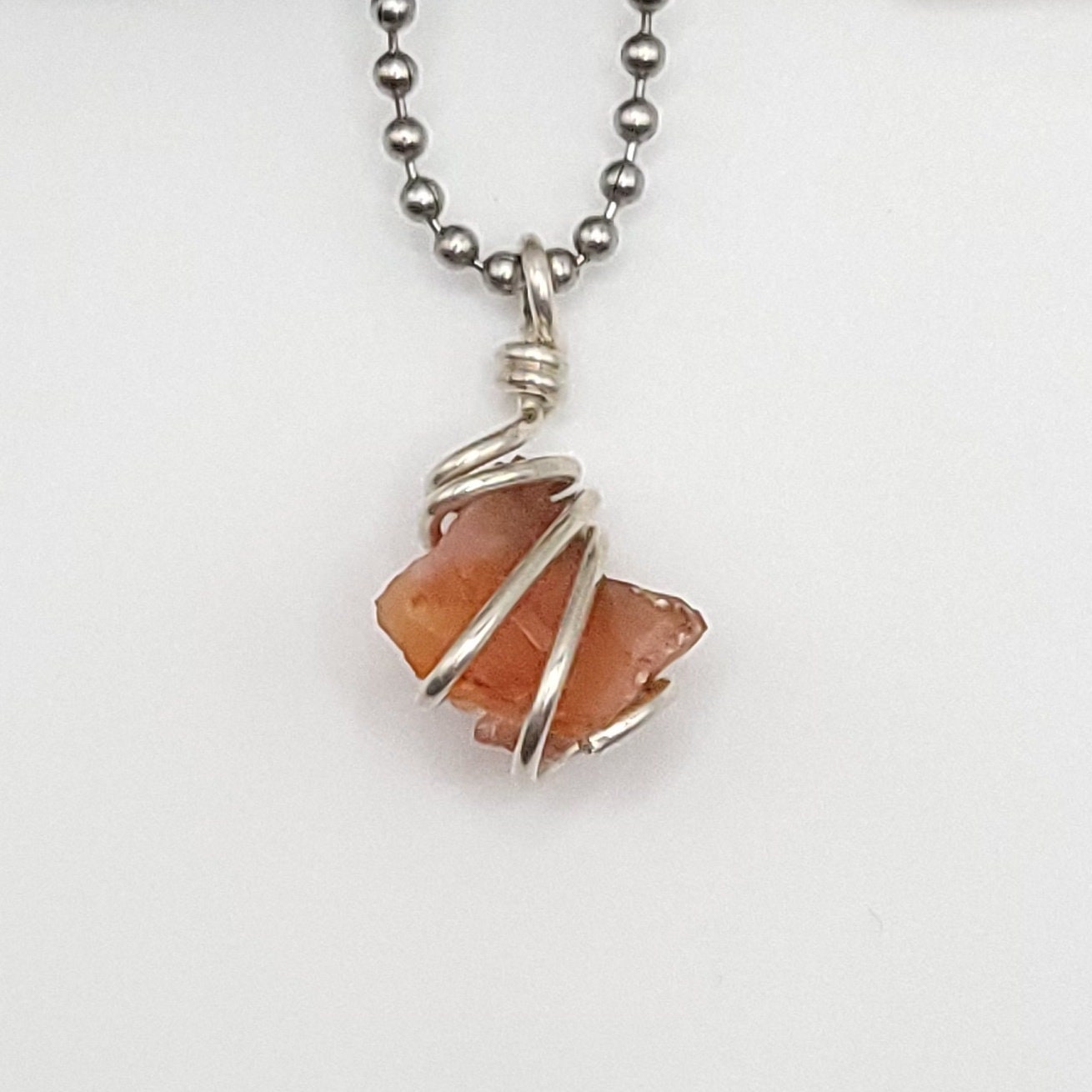 Raw Carnelian Crystal Necklace in Silver Wire