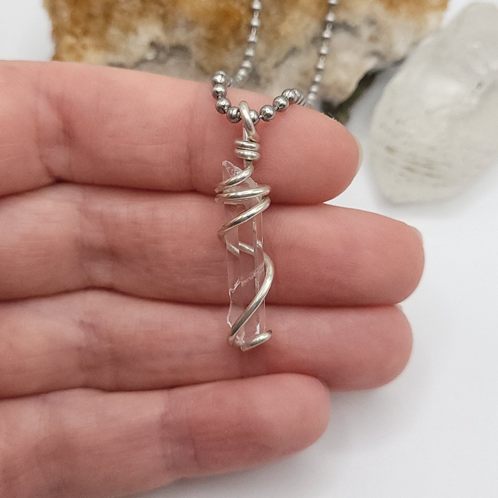 Lemurian Crystal Necklace in Silver Wire