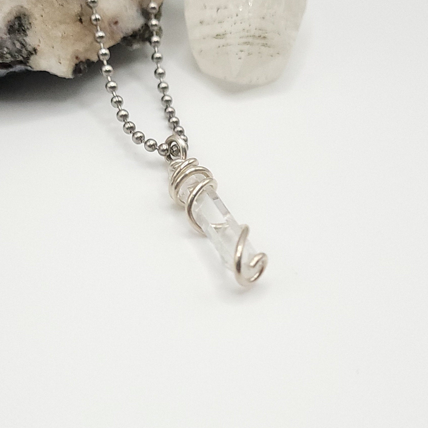 Lemurian Crystal Necklace in Silver Wire