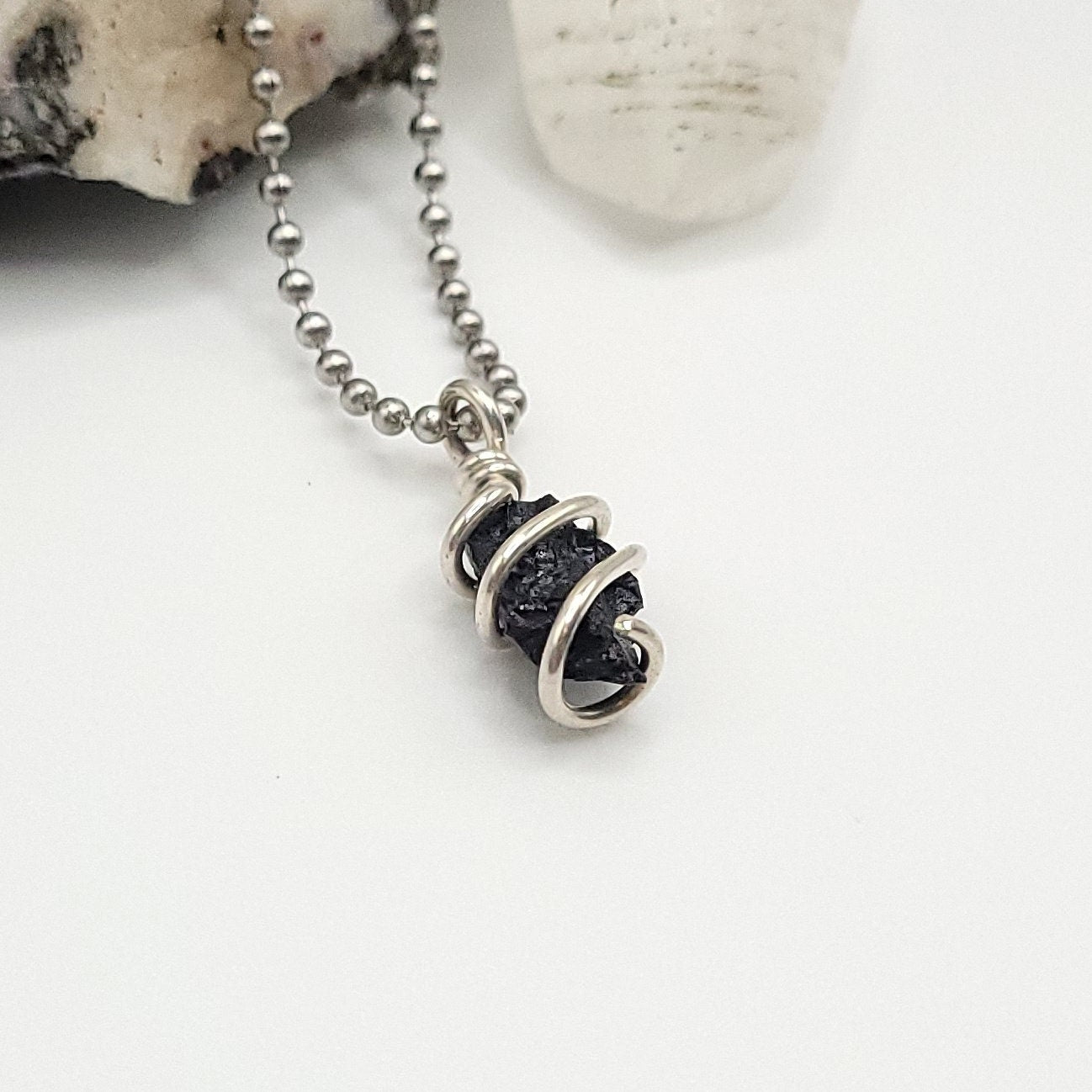 Raw Black Tourmaline Crystal Necklace in Silver Wire