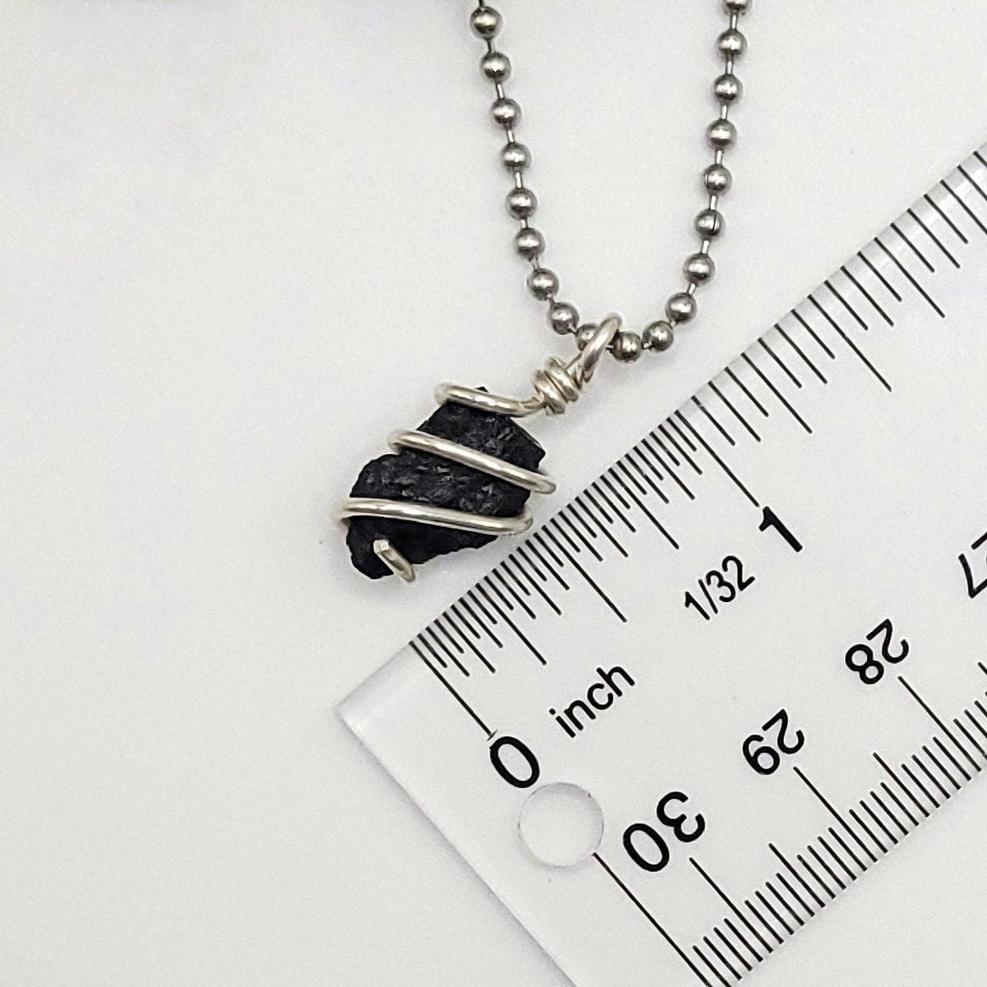 Raw Black Tourmaline Crystal Necklace in Silver Wire