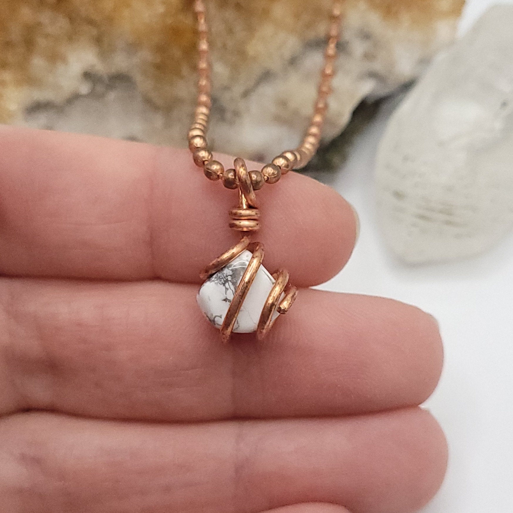 Howlite Crystal Necklace in Copper Wire