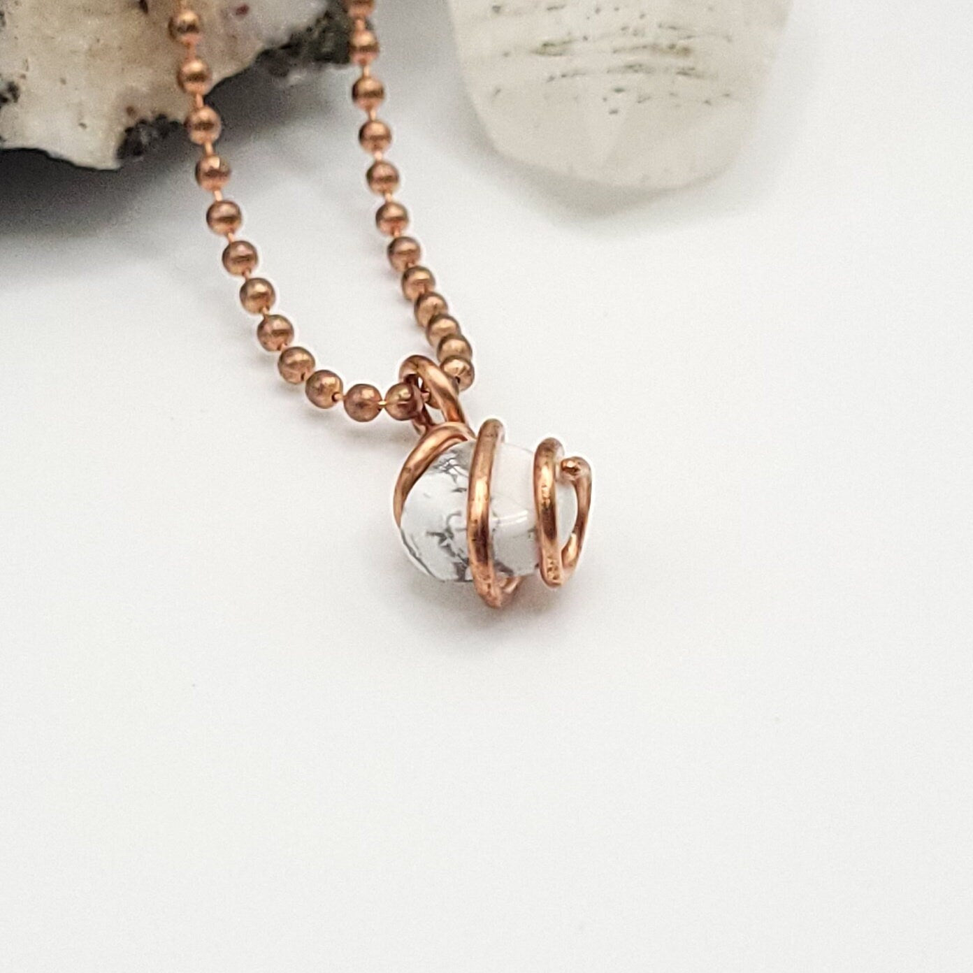 Howlite Crystal Necklace in Copper Wire