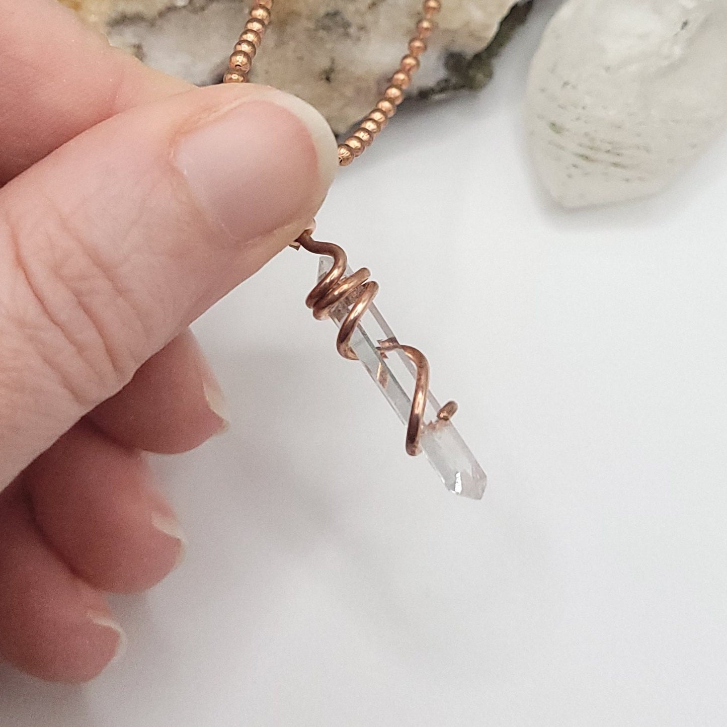 Lemurian Crystal Necklace in Copper Wire