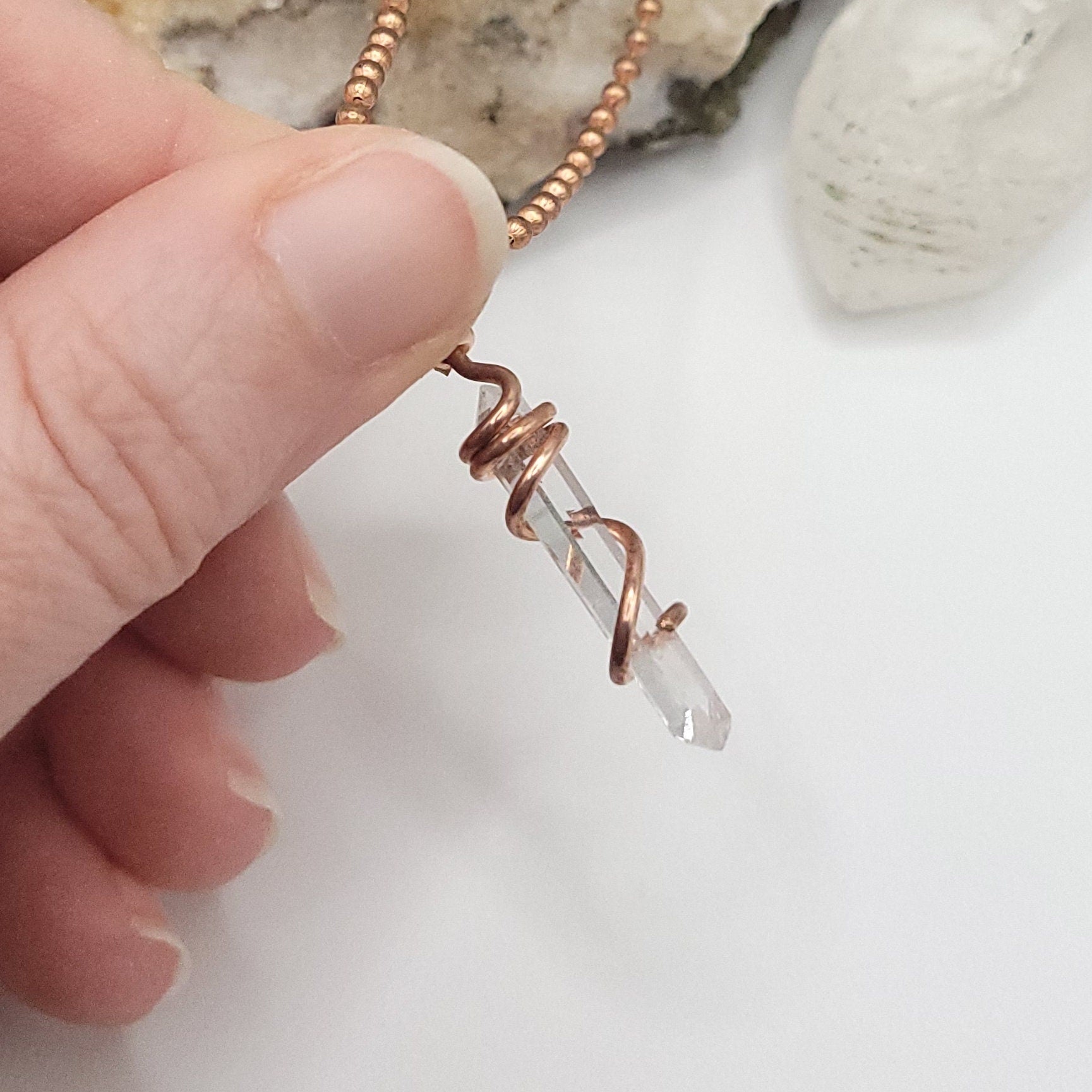 Lemurian Crystal Necklace in Copper Wire