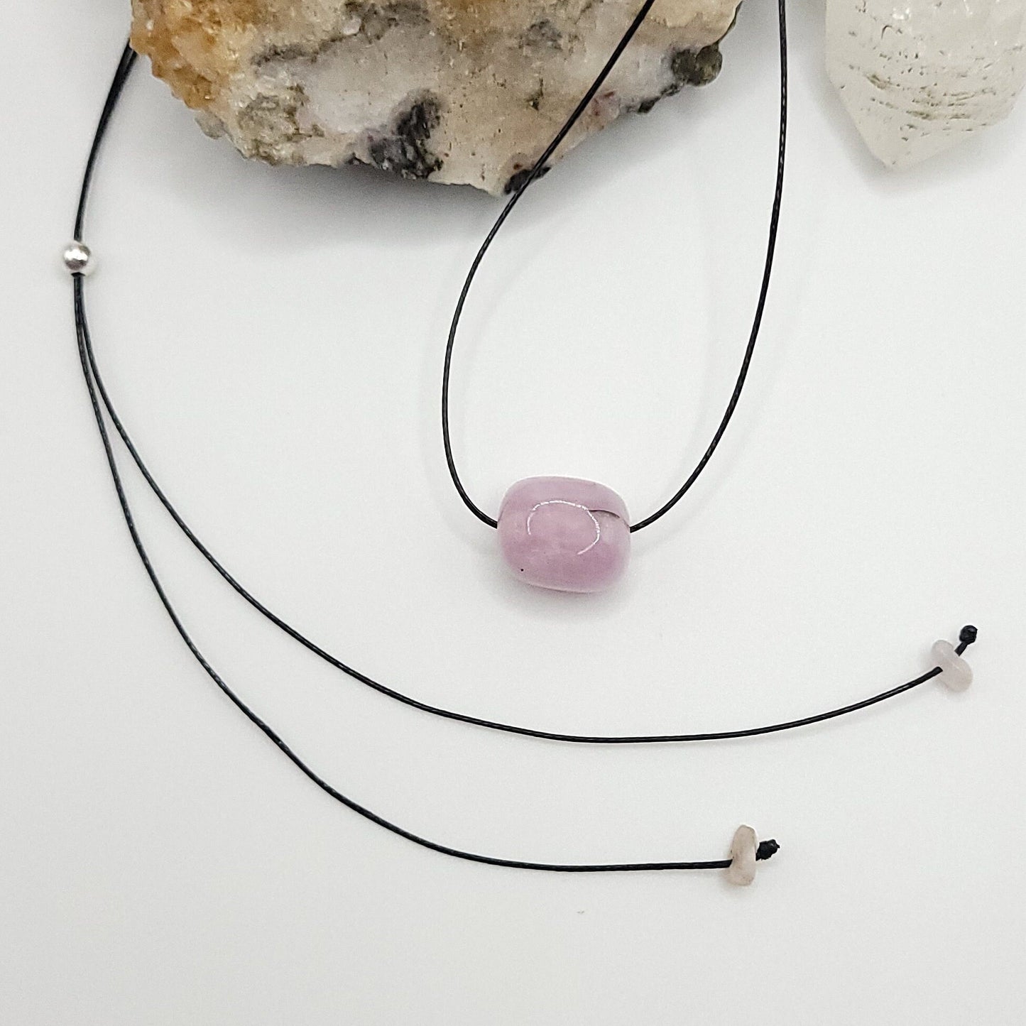 Adjustable Kunzite Necklace, Dainty Kunzite Choker, Cord Necklace
