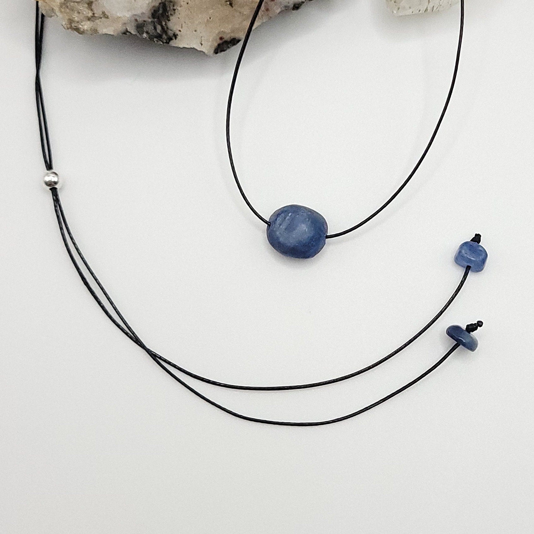 Adjustable Blue Kyanite Necklace against white background