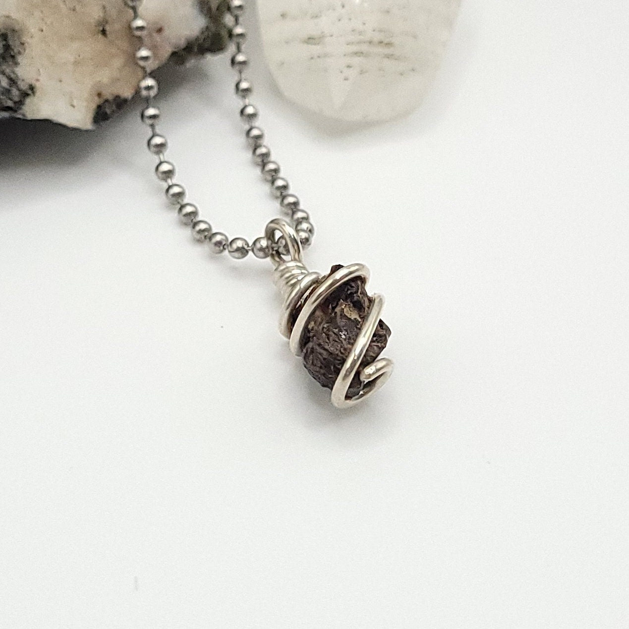 Raw Amber Crystal Necklace in Silver Wire