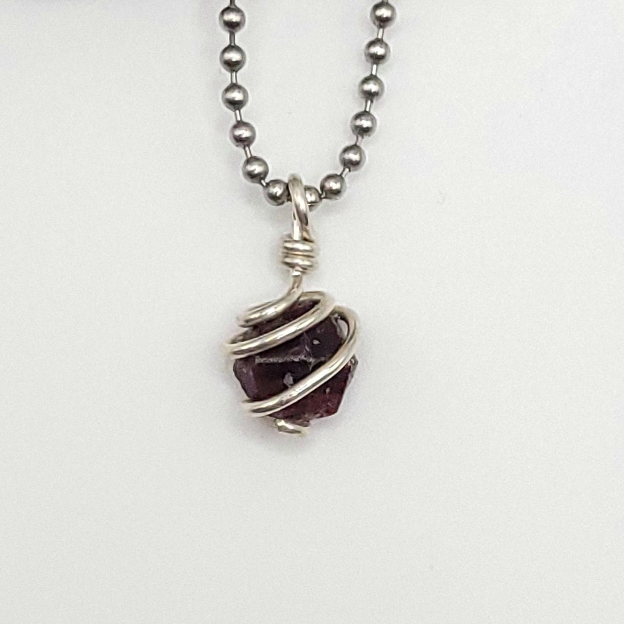 Raw Garnet Crystal Necklace in Silver Wire