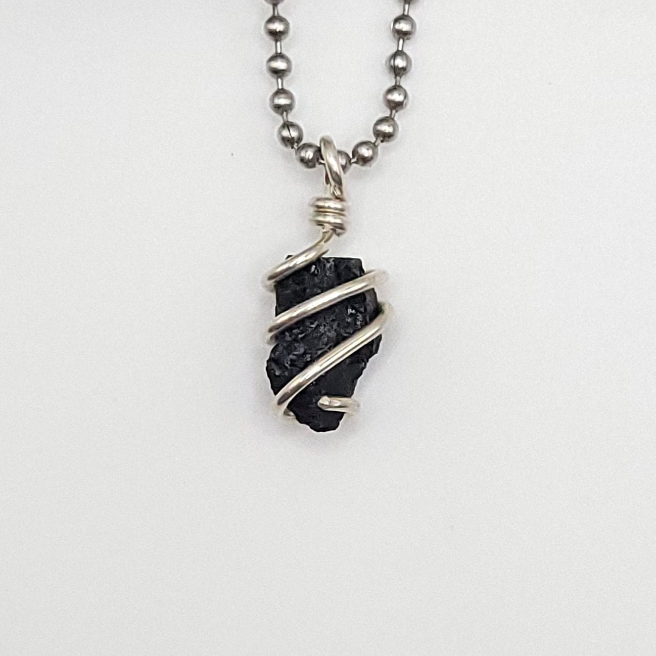 Raw Black Tourmaline Crystal Necklace in Silver Wire