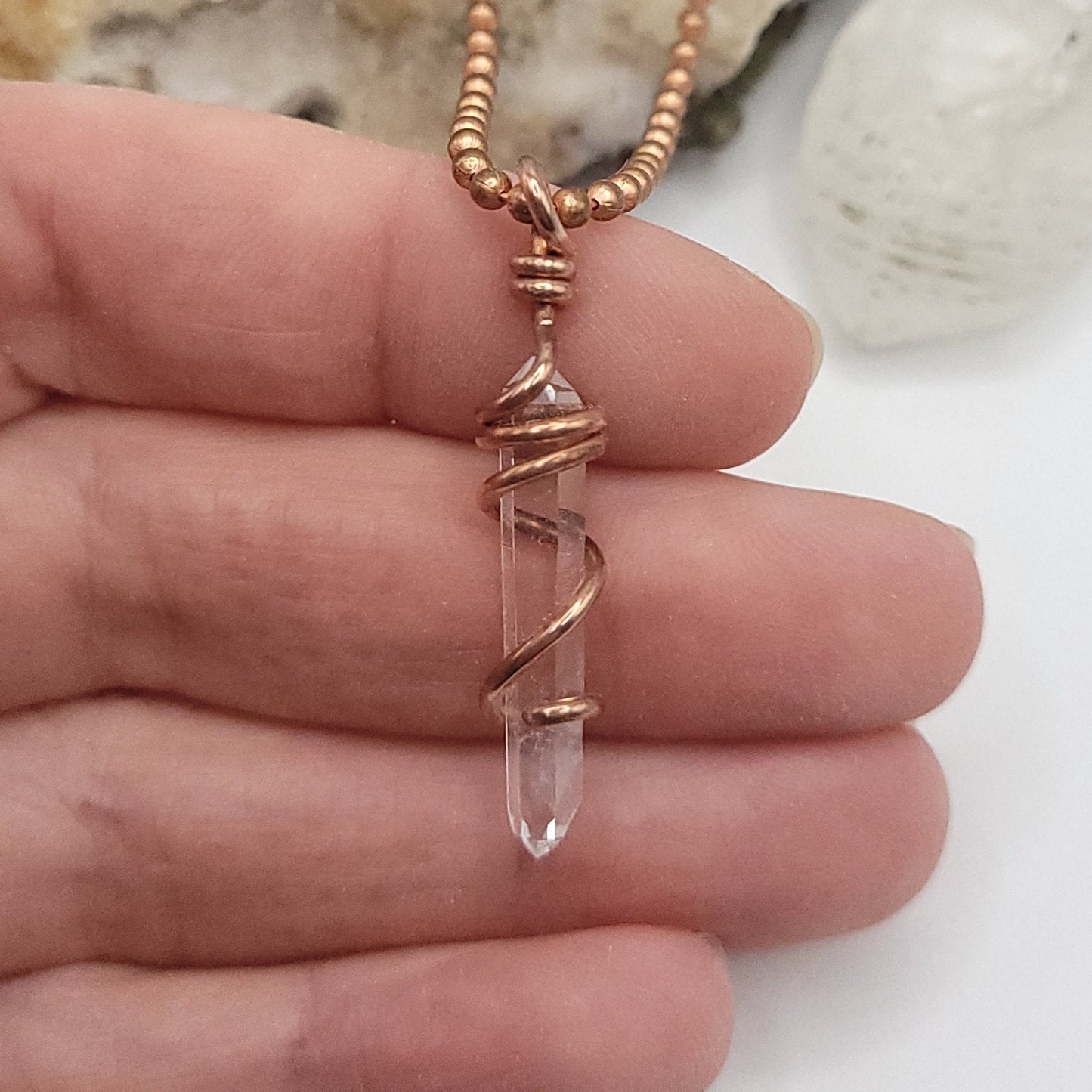 Lemurian Crystal Necklace in Copper Wire