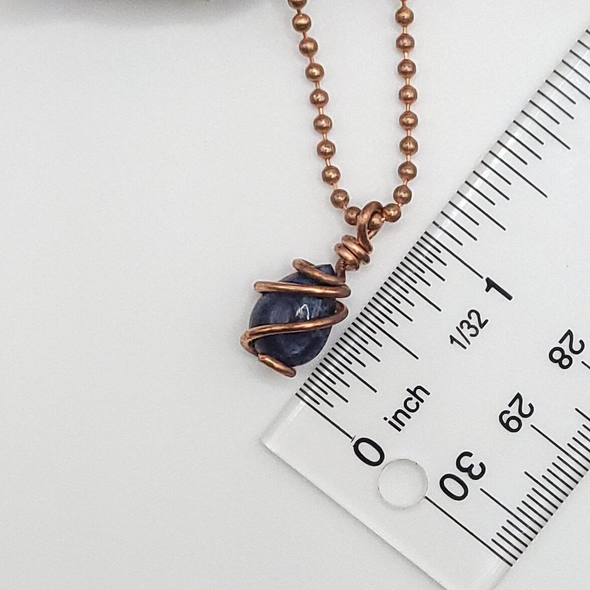 Sodalite Crystal Teardrop Necklace in Copper Wire measurement 1 inch